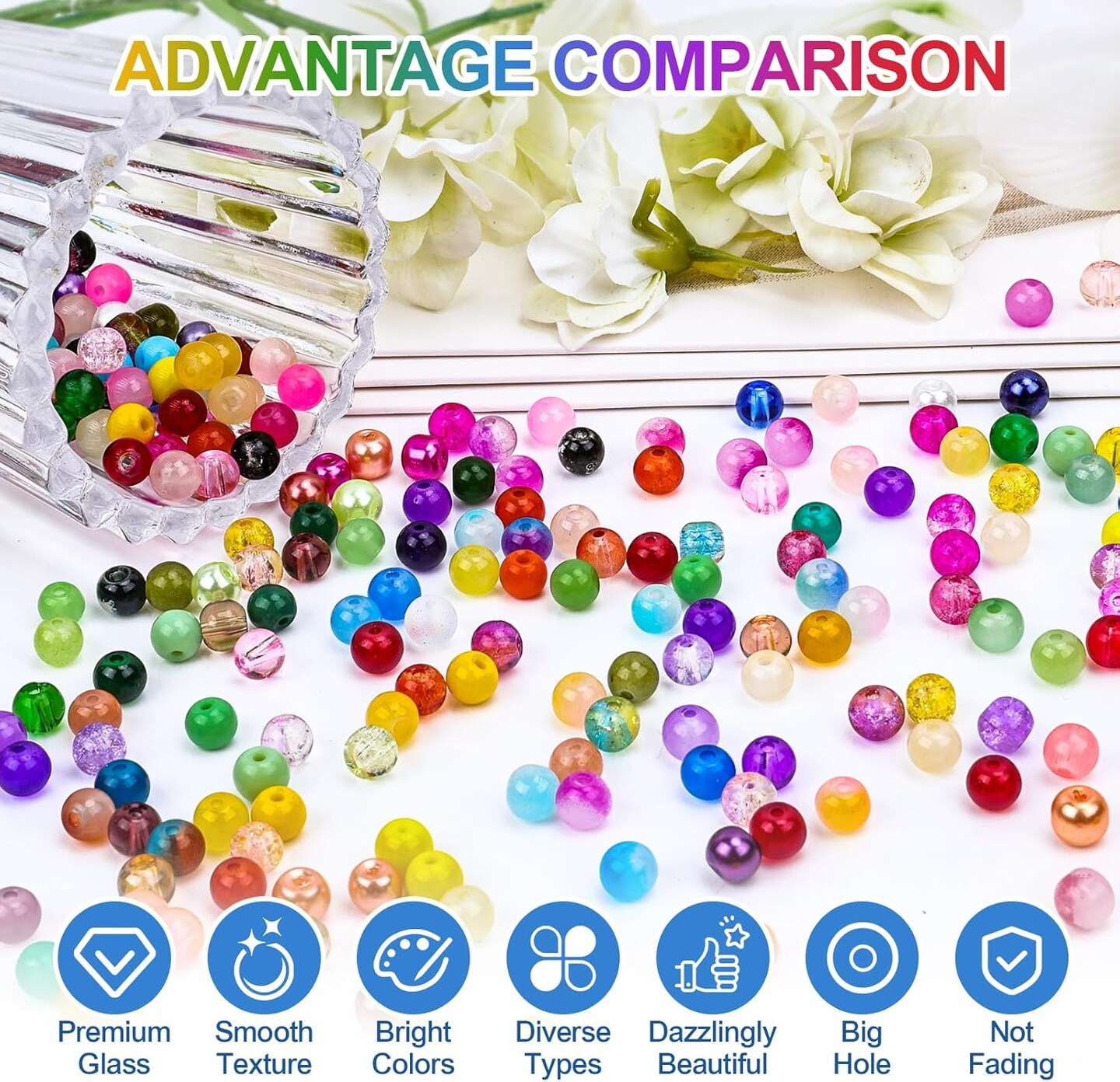 1200PCS 6mm Glass Beads Bracelet Making Set (Multicolor 1Box)