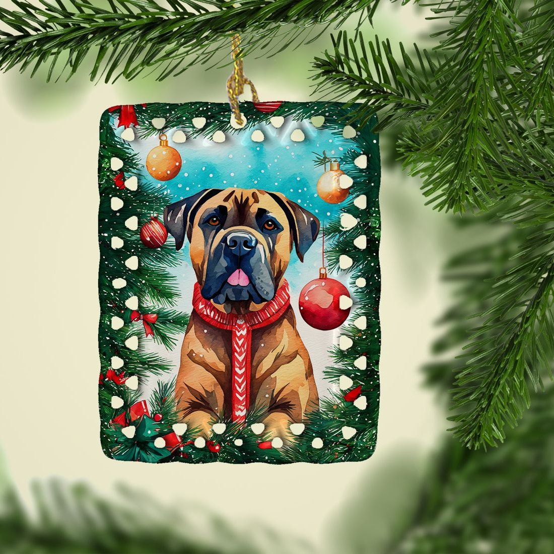 Edge Collections - 2.80" X 0.15" - Multicolor - Cane Corso Festive Porcelain Collectible - 1 Piece