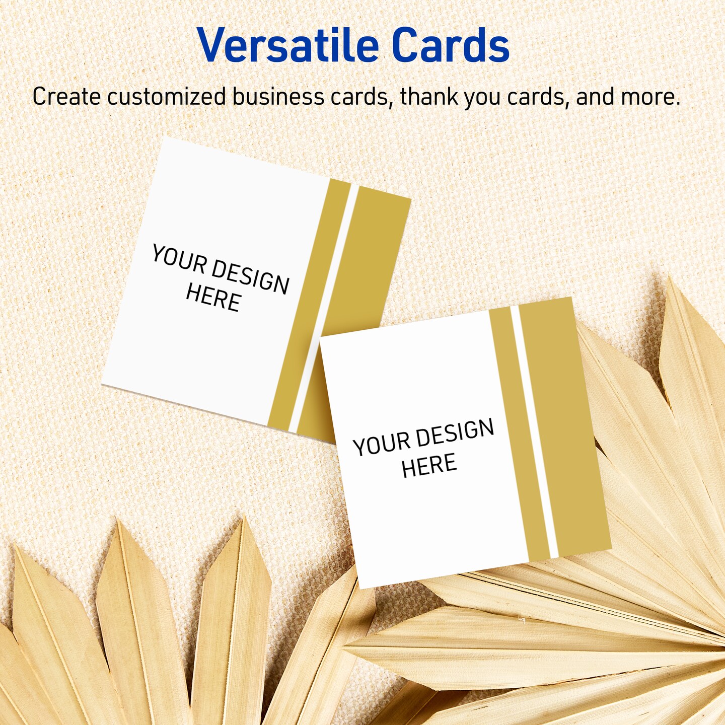 Avery Printable Square Cards, Gold Double-Dipped Edge, 2.5" x 2.5", Matte White Square Cards, Laser/Inkjet, 90ct, Great for Business Cards