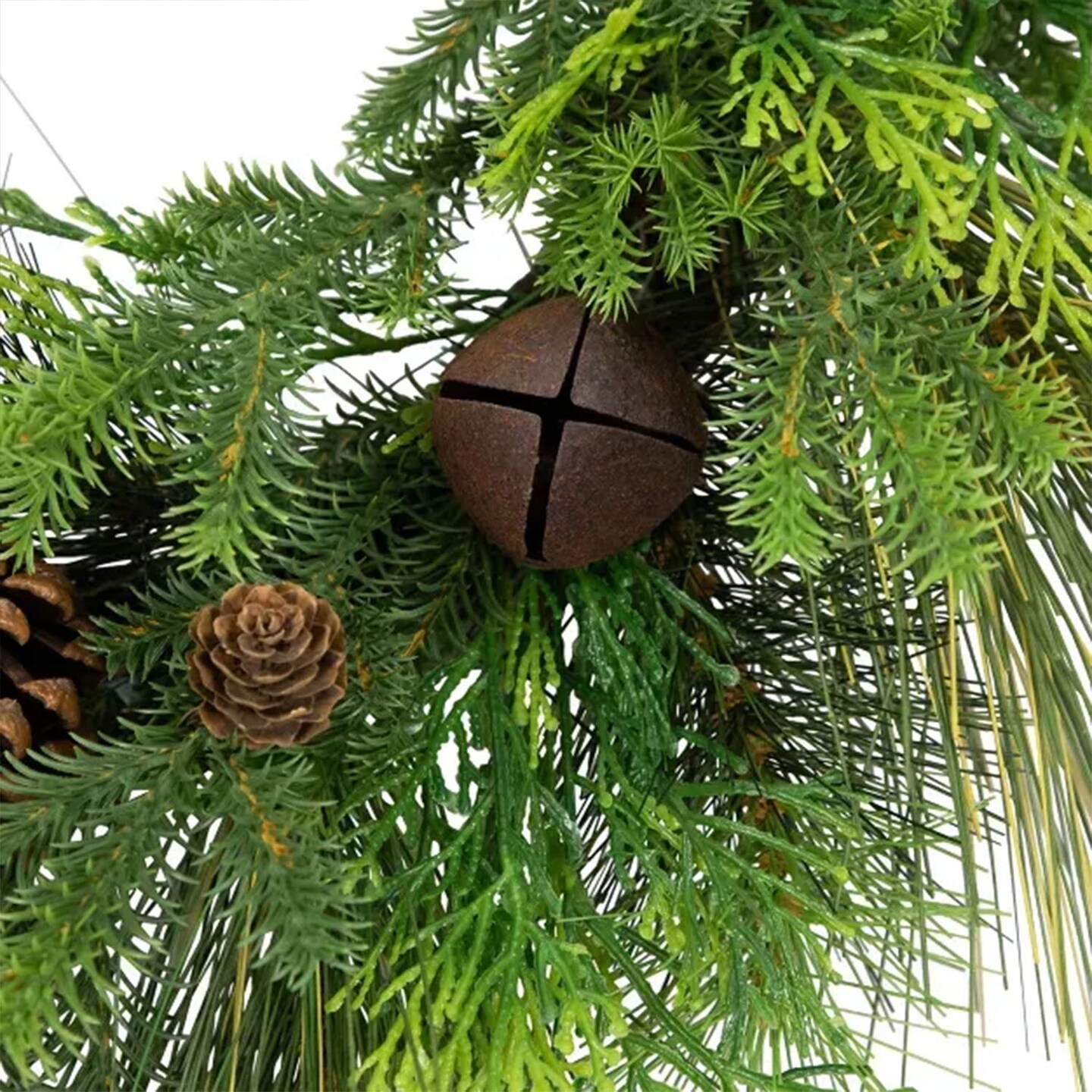 Real Touch Pinecones and Jingle Bells Artificial Christmas Wreath 26 Inch