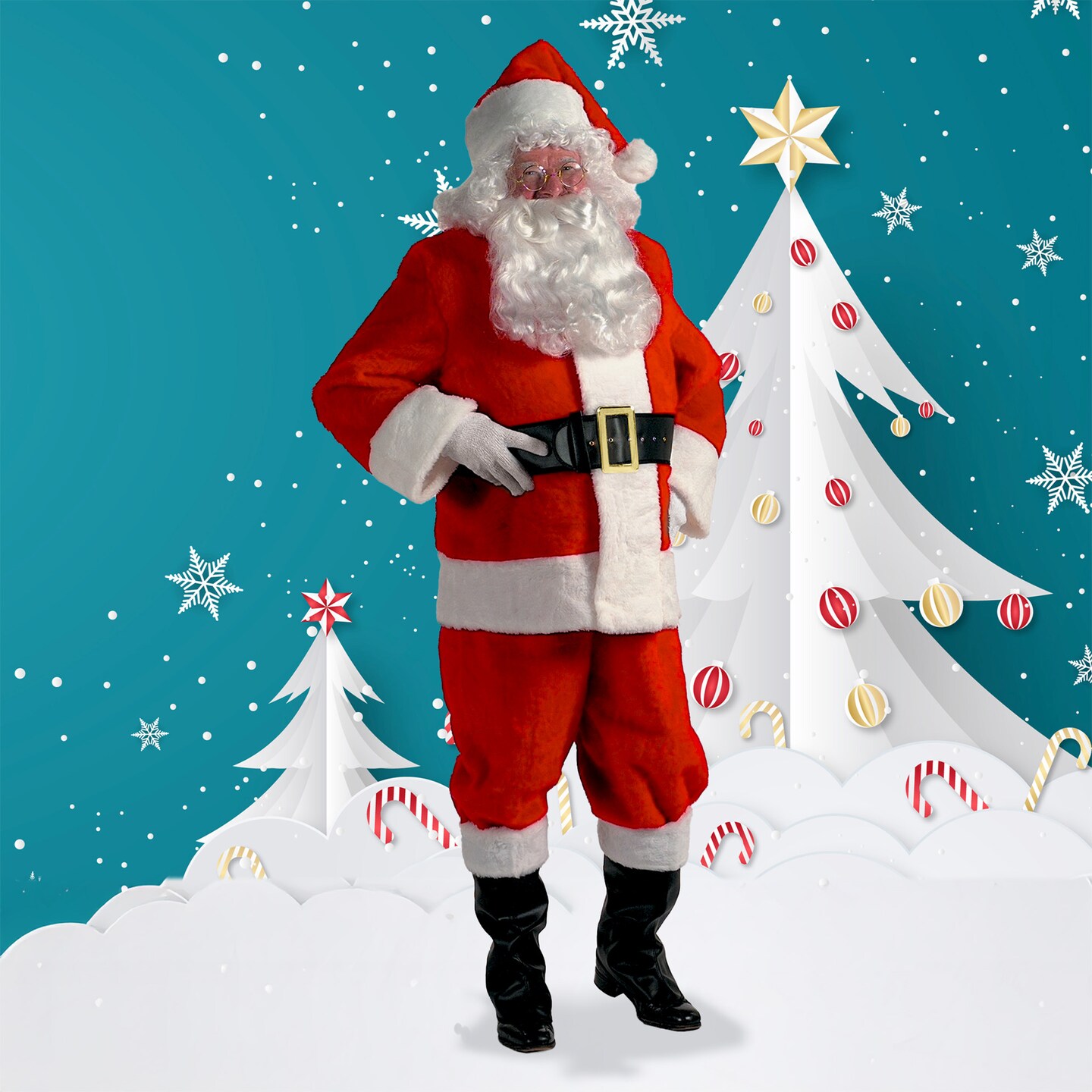 The Costume Center 10-Piece Red Plush Christmas Santa Suit Set- Adult Size Large