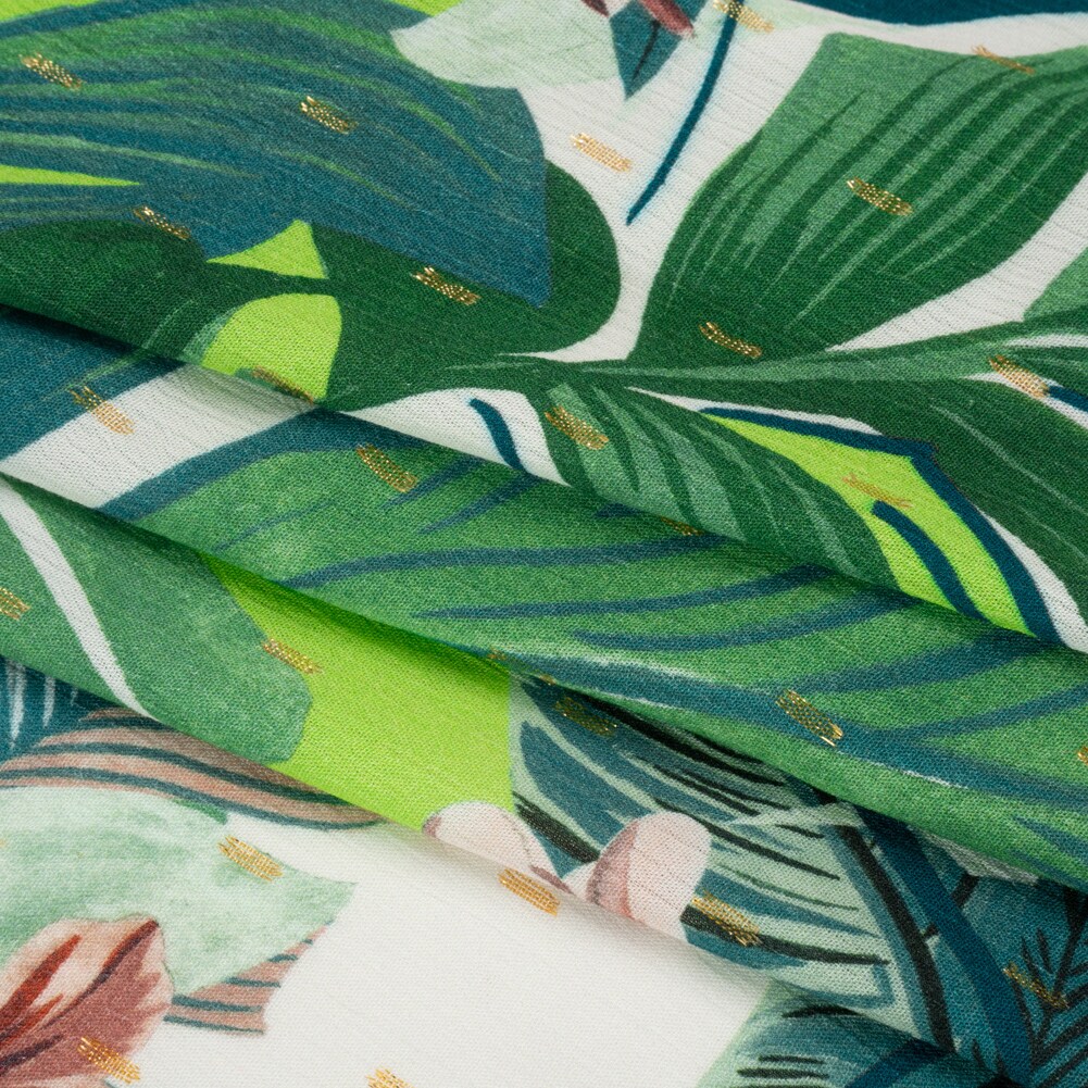 1 Yard White Jive with Jungle Metallic Dotted Crinkled Viscose Crepe Fabric 55 Inch Width