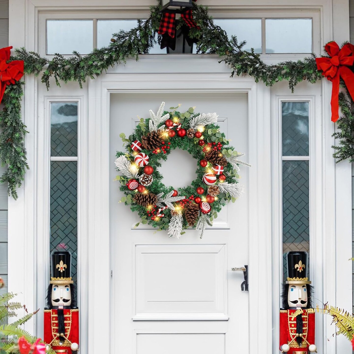 24 Inch Prelit Xmas Wreath with Lights (White) 20"D x 20"W x 4"H