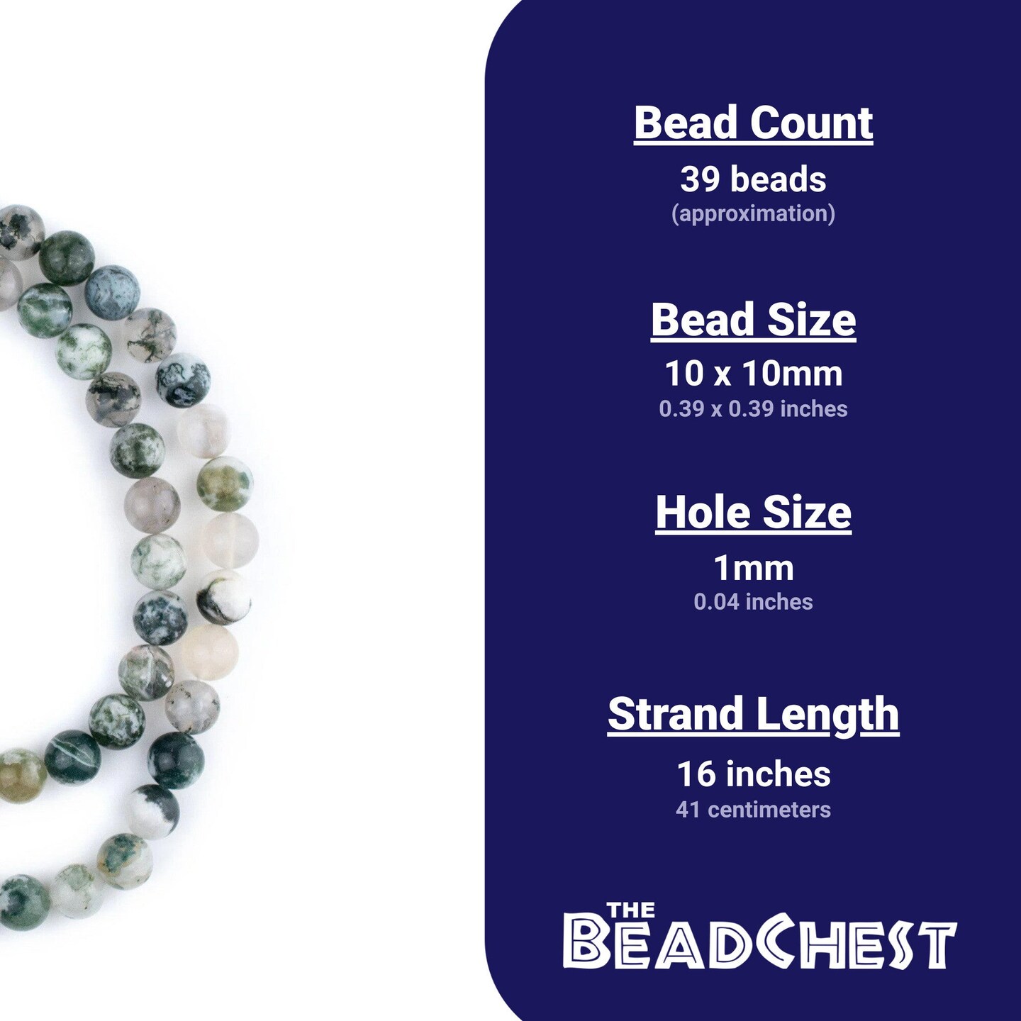 The Bead Chest Round Tree Agate Beads (10mm): Organic Gemstone Round Spherical Energy Stone Healing Power Crystal for Jewelry Bracelet Mala Necklace Making
