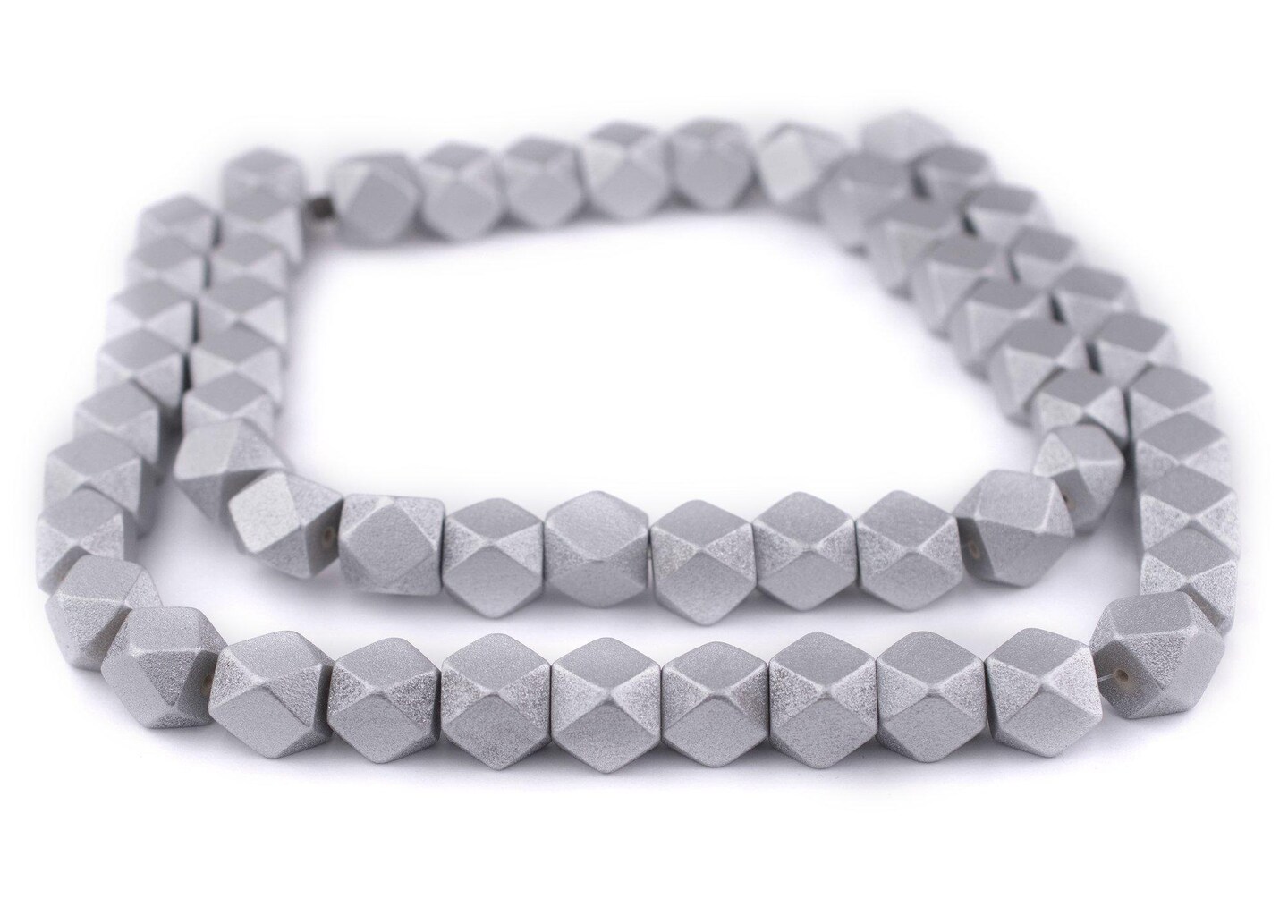 The Bead Chest Silver Cornerless Cube Wood Beads: 15mm Diamond Cut Natural Organic Beads for Jewelry Making