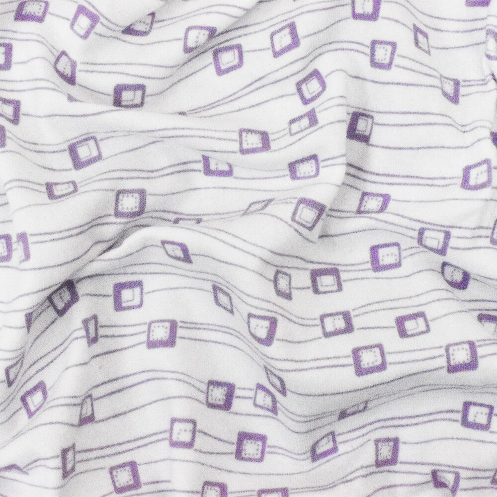 White-Purple Abstract Printed Stretch Cotton Jersey Knit Fabric By the Yard