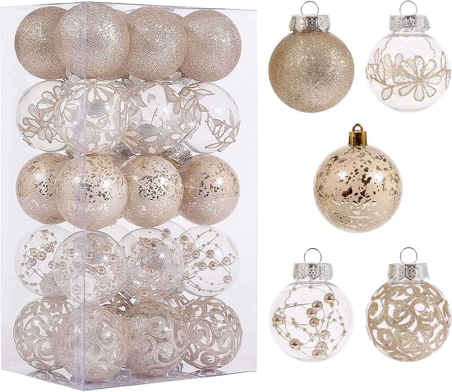 60mm/2.36inch Clear Christmas Ornaments Set (Champagne
