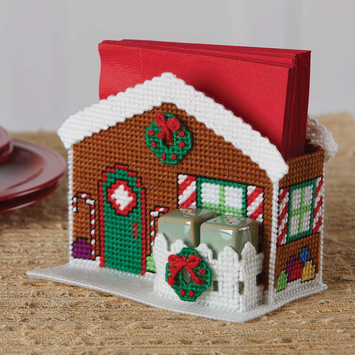 Herrschners  Christmas House Napkin Holder Plastic Canvas Kit