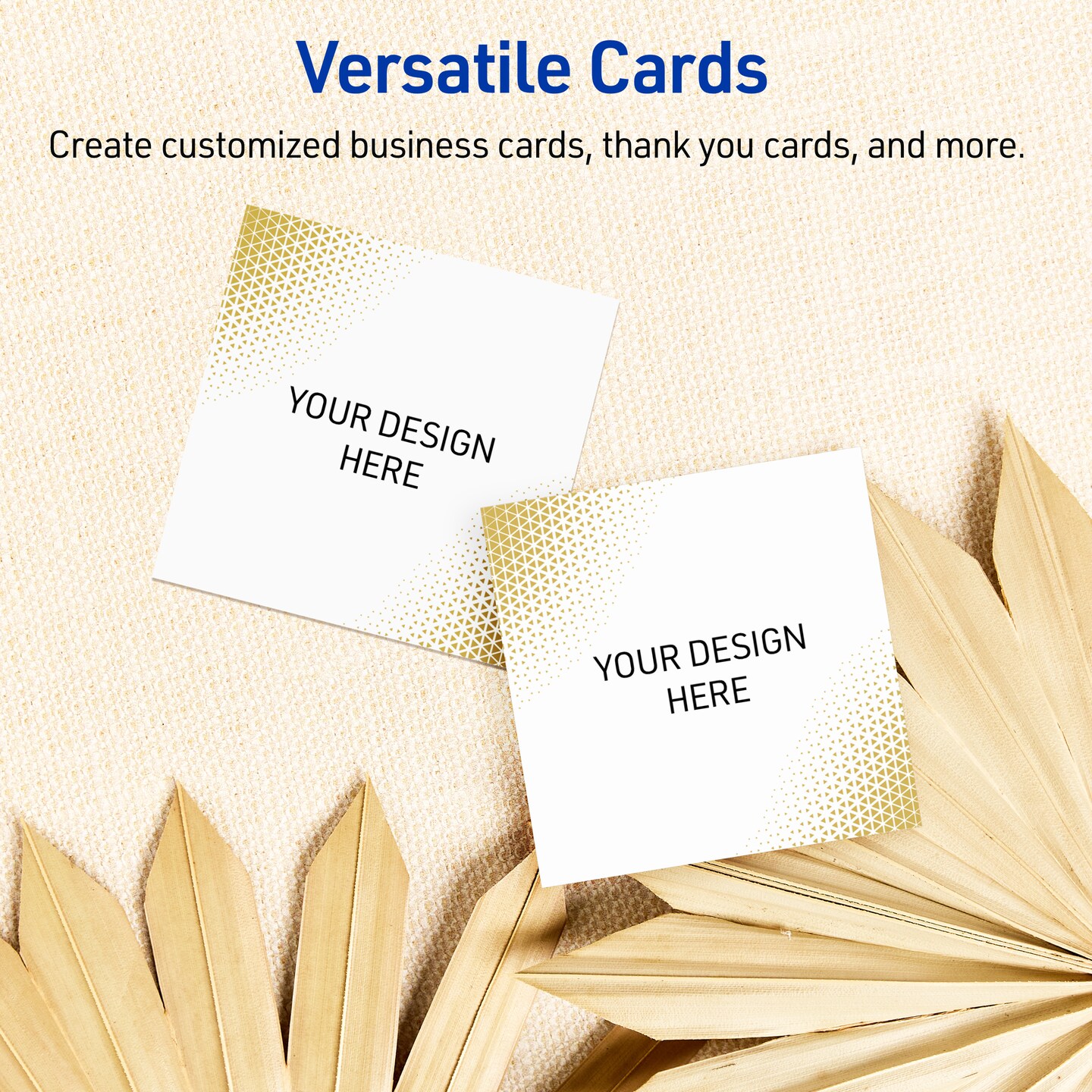 Avery Printable Square Business Cards with Sure Feed Technology, Pre-Printed Gold Blush Pattern, Matte White, 2" x 2", Laser & Inkjet Compatible, 120 Total, Great for Branding, Marketing, and Events