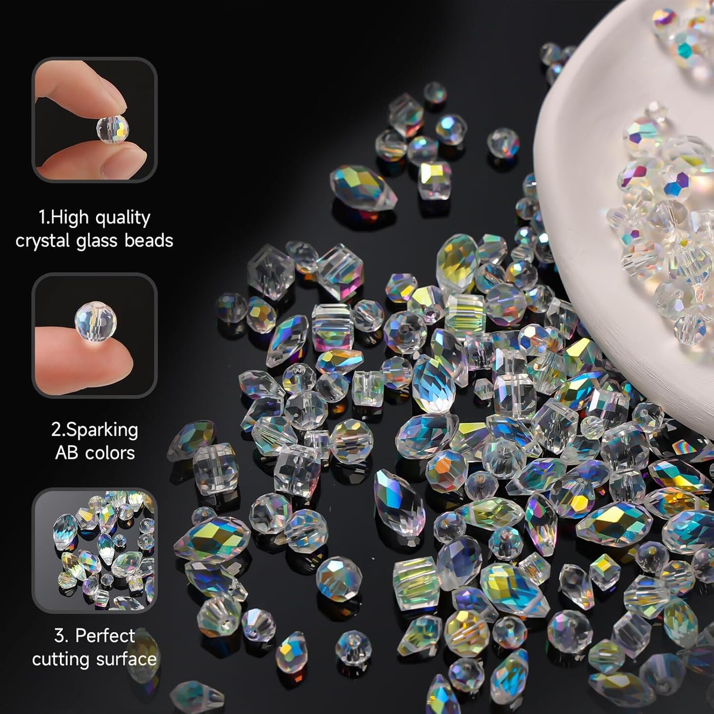 948pcs Crystal Glass Beads for Jewelry Making (Aurora Borealis)