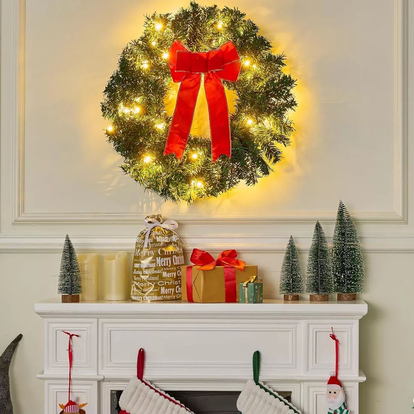 3 Pcs 19 Inch Prelit Christmas Wreath Battery Operated LED Holiday Decoration