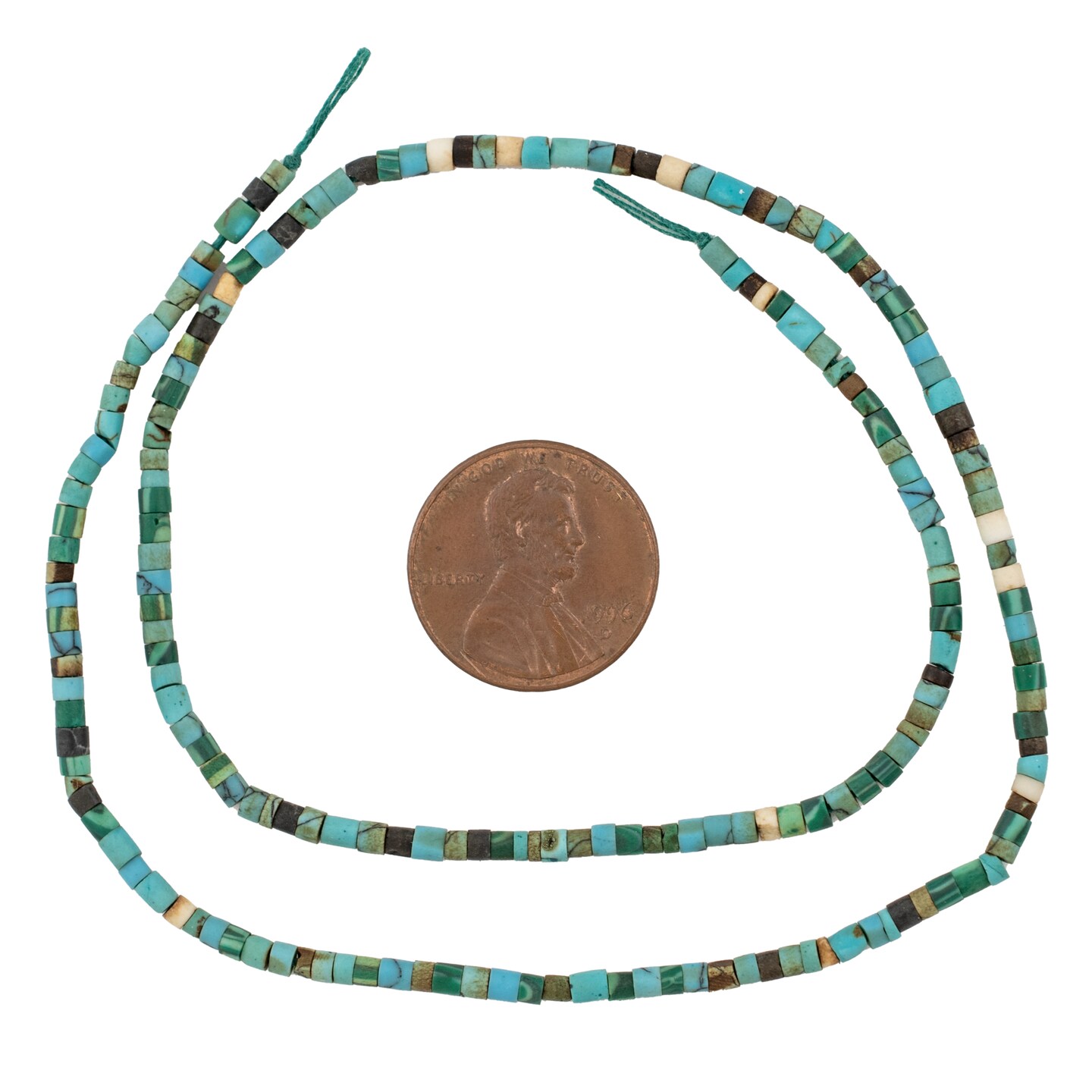 The Bead Chest Multicolor Stone Heishi Beads: Turquoise and Malachite-Style Medley, 2mm Full Strand