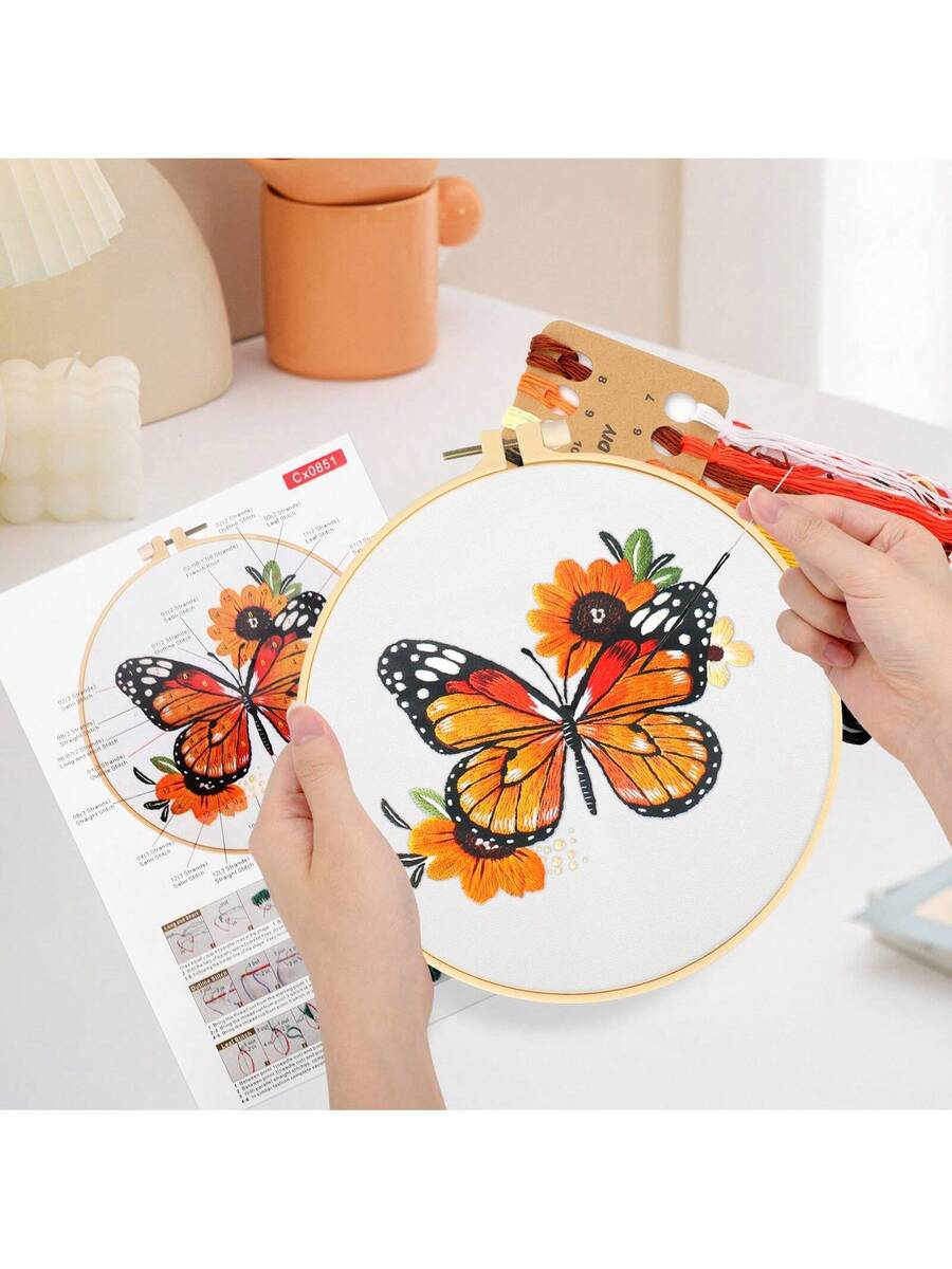 3 Sets Embroidery Stitch Practice Kit for Beginners, Include Cloth, Hoops And Threads, Stamped Cross Stitch For Craft Lover