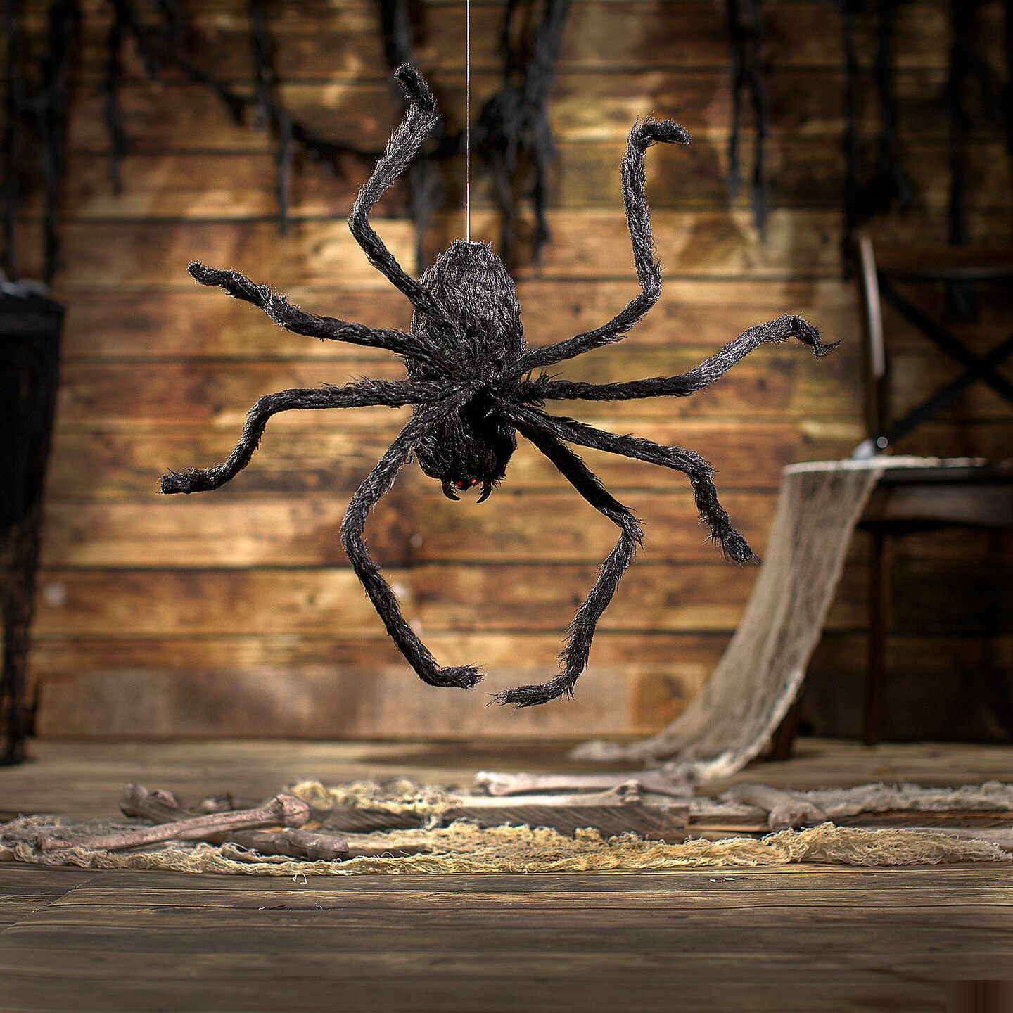 Animated Hairy Black Spider Halloween Decoration 31 1/2&#x22; x 8 1/4