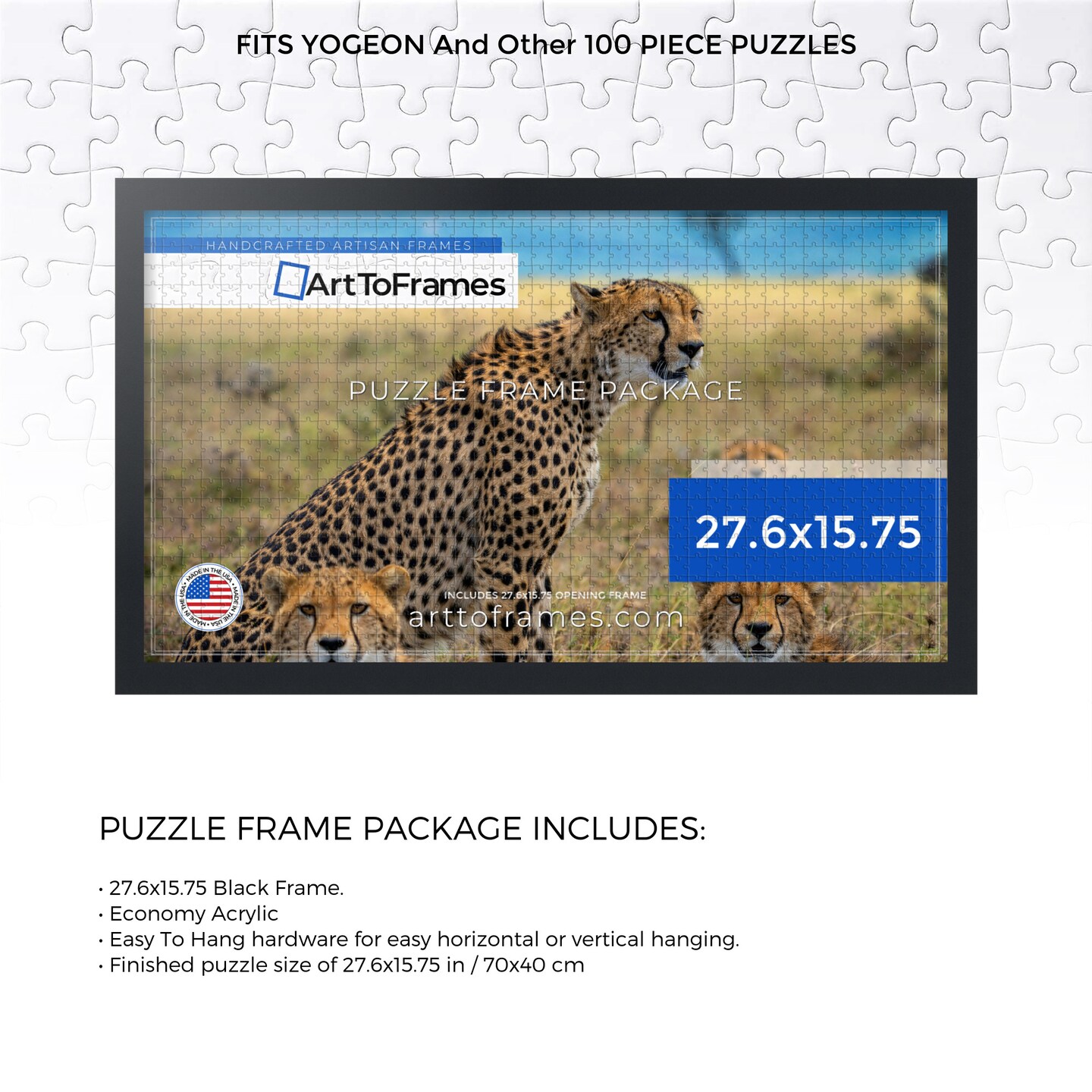 ArtToFrames 27.6x15.75 INCH / 70x40 CM Puzzle Frame for 100 piece Puzzles.This 1.25 Inch Custom MDF Frame for Puzzles Comes with Economy Acrylic, Available in Multiple Colors