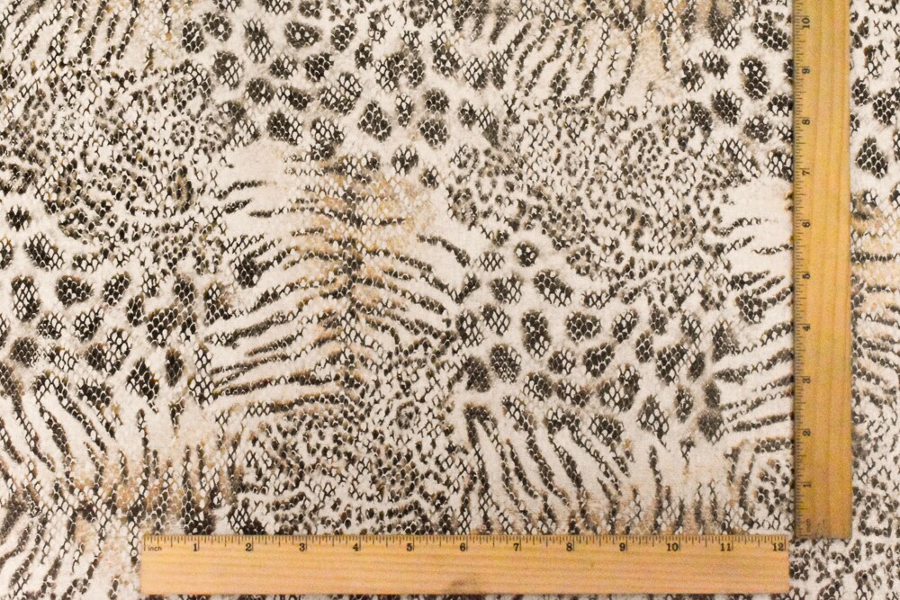 Beige-Black-Multi Reptile Skin Printed Linen Blend Woven Fabric By the Yard