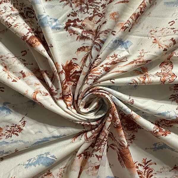 Off White Tiger Toile Print ITY Jersey Knit Fabric By the Yard
