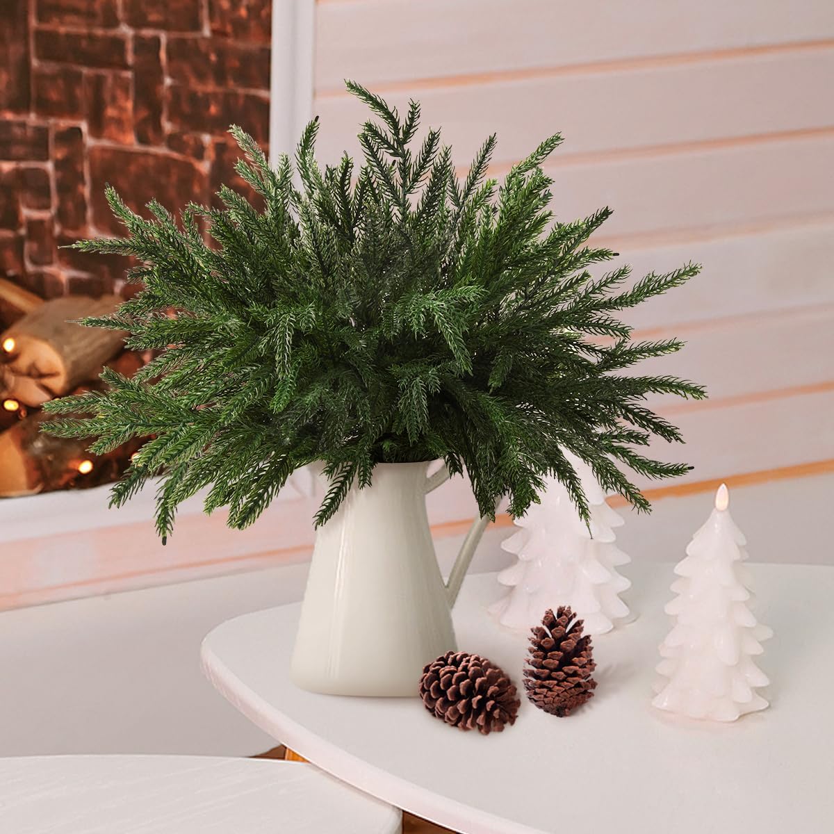 12 Pcs Christmas Norfolk Pine Stems (Green) 15.7"D x 7"W x 15.7"H