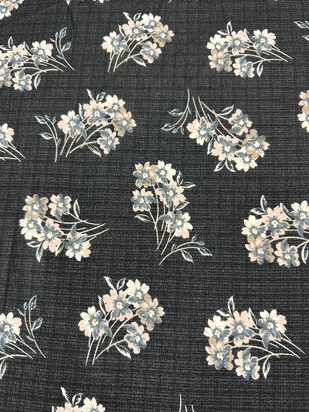 Black Floral Print Ripstop Look Poly Chiffon Fabric By the Yard