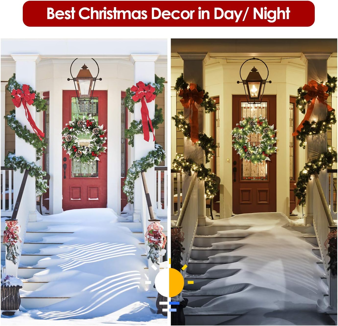 Christmas Wreath Flocked with Mixed Decorations and 50 LED Light (Cw20220) 14&#x22;D x 14&#x22;W x 4.26&#x22;H