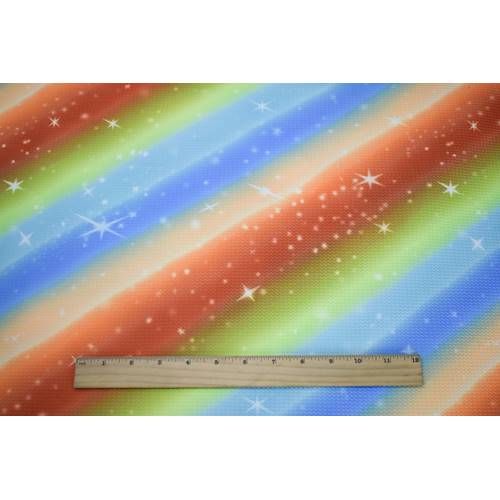 Orange/Blue/Teal Stripe Galaxy Digital Printed Bullet Knit Fabric By the Yard