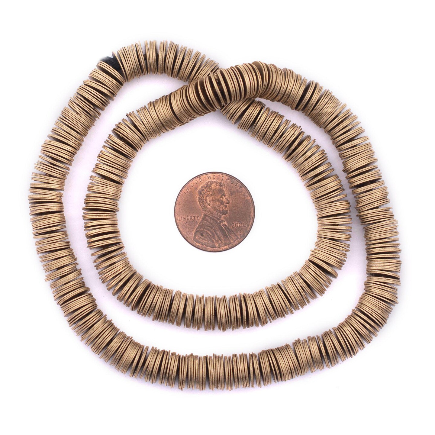The Bead Chest Brass Flat Disk Heishi Beads (8mm), 15" Strand, Handmade for Jewelry Making & Crafts | Approximately 800 Beads