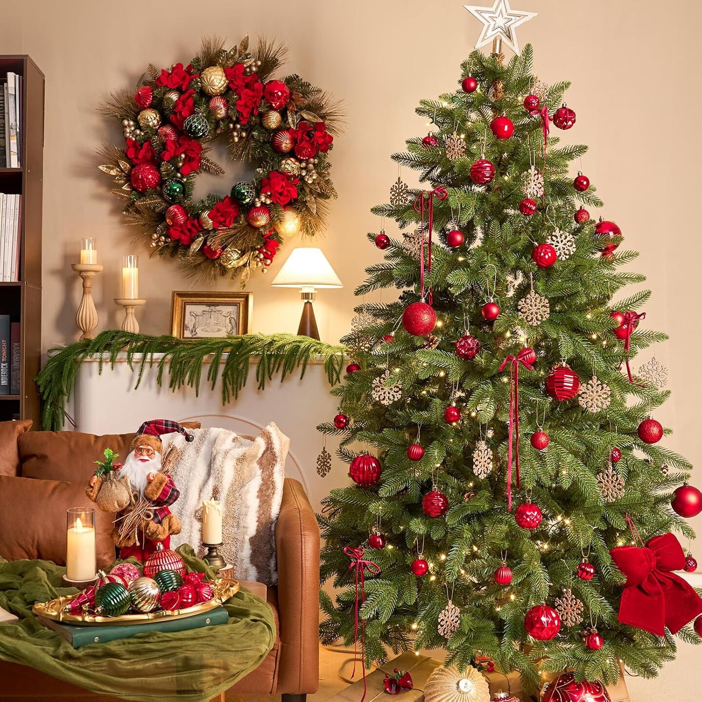 47 Pack Assorted Christmas Tree Ornaments Set (Red)