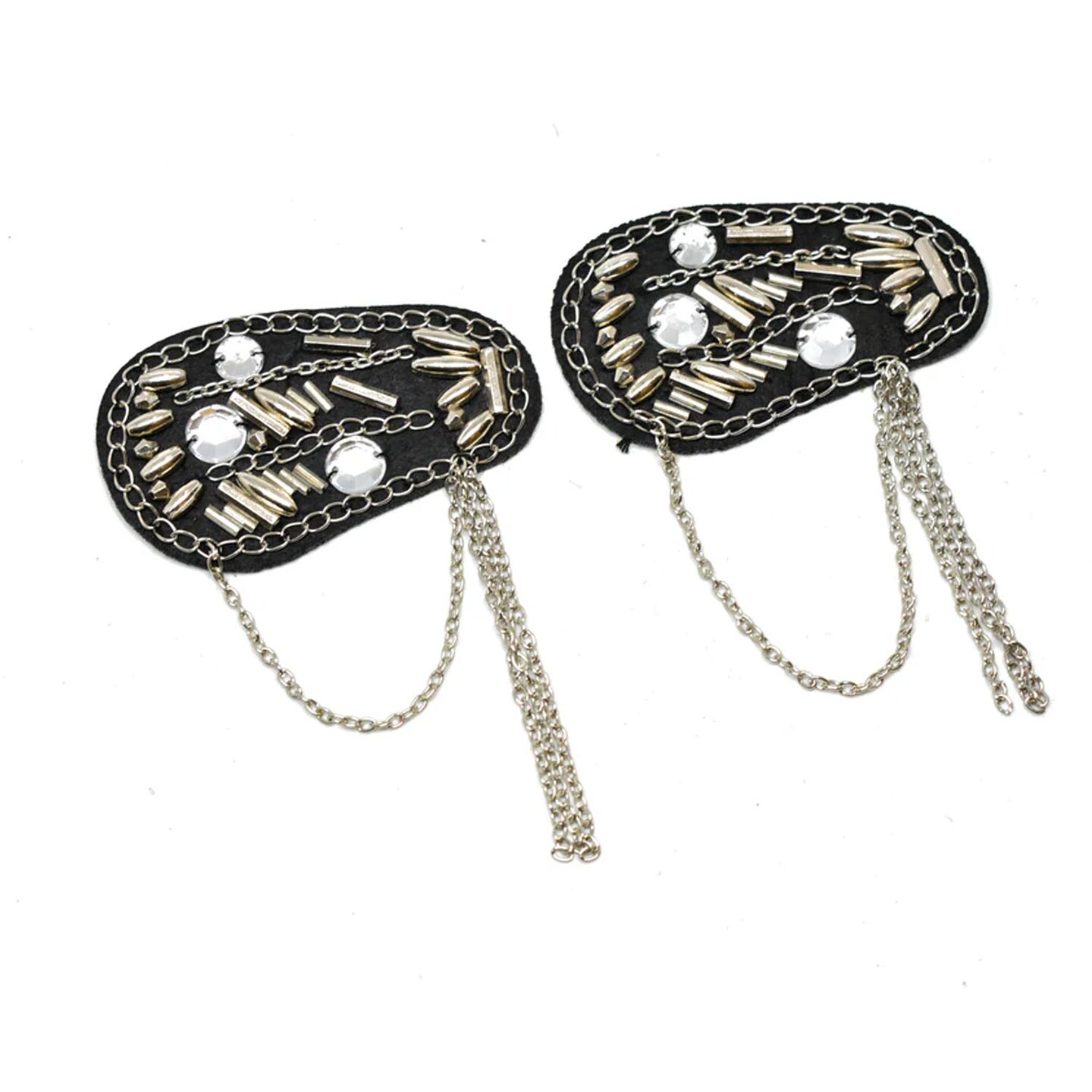 Round Epaulet Shoulder Pads with Rhinestone Beads and Dangling Chains