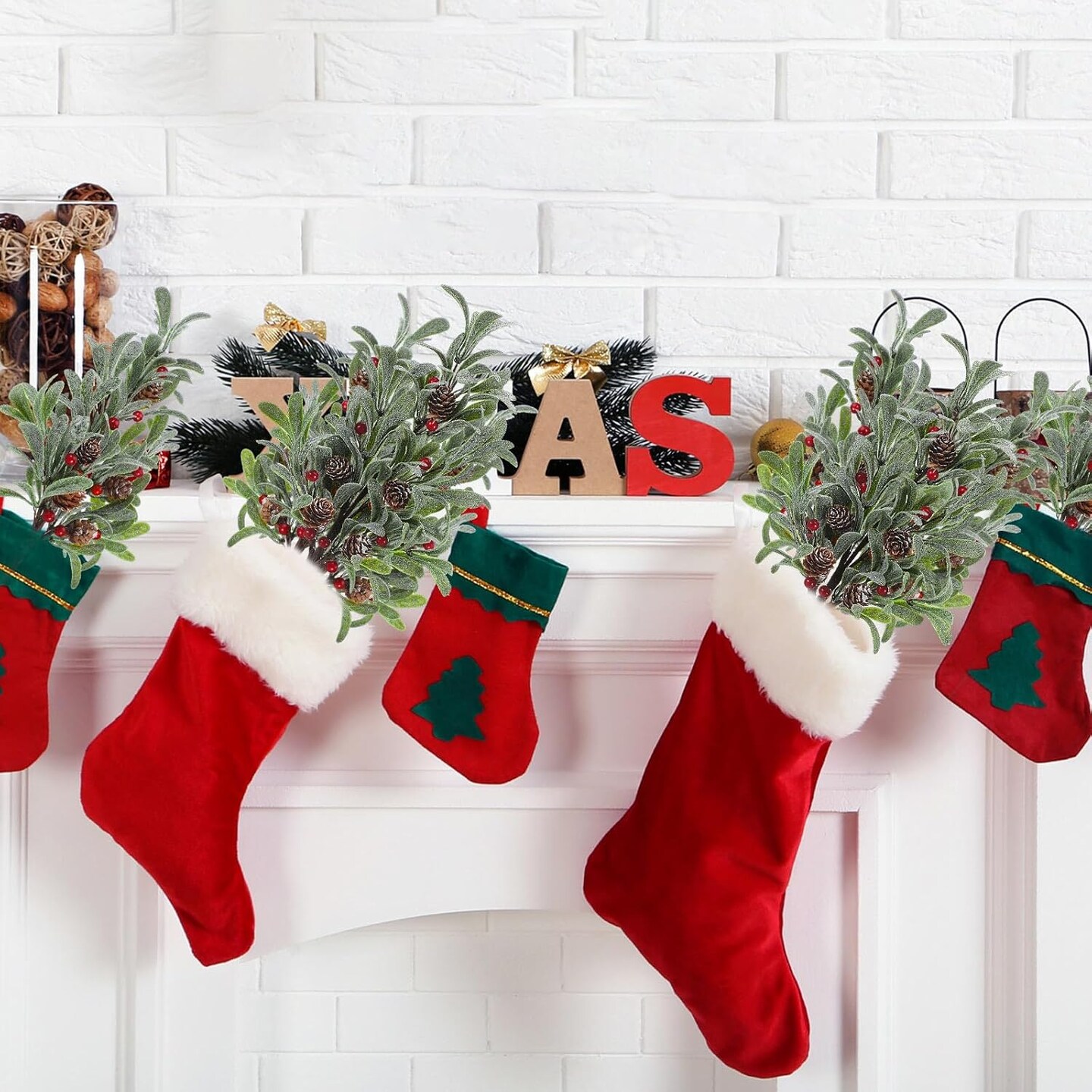 6 Pcs Christmas Artificial Mistletoe Picks (Red Berry) 17.3&#x22;D x 3.54&#x22;W x 3.54&#x22;H