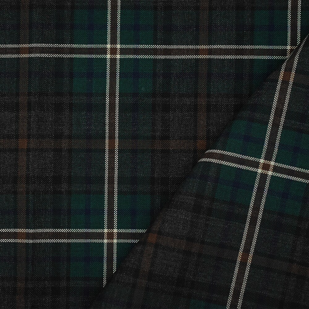 Brown-Green-Multi Wool Polyester Plaid Woven Shirting Fabric By the Yard