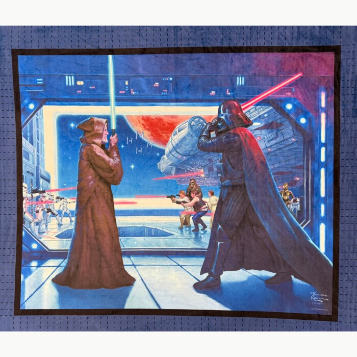 Darth Vader Obi Wan Duel Star Wars by Thomas Kinkade Licensed by David Textiles Silky Premium Fleece No-Sew Throw Fleece Fabric Kit (50x60)