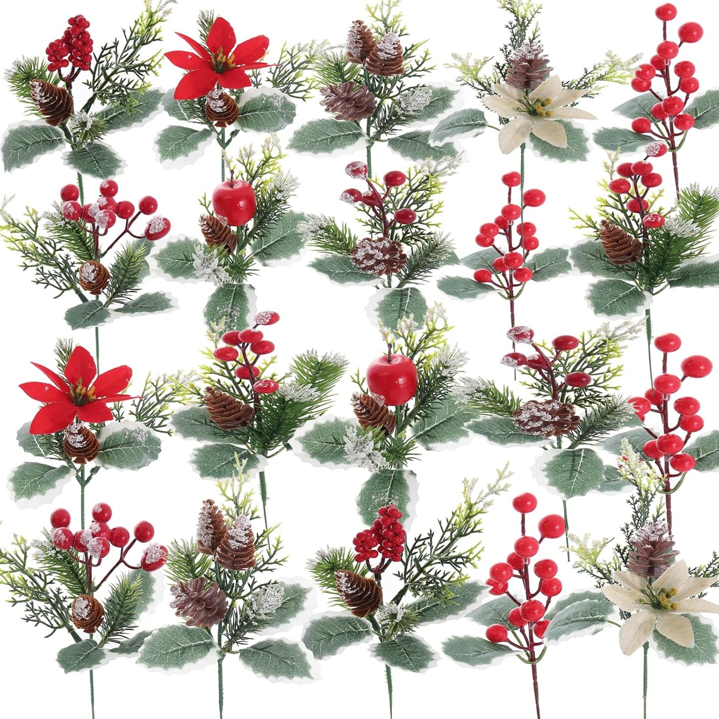 20 Pcs Artificial Christmas Tree Stems (Green,Red) 3.9&#x22;D x 3.9&#x22;W x 9.9&#x22;H