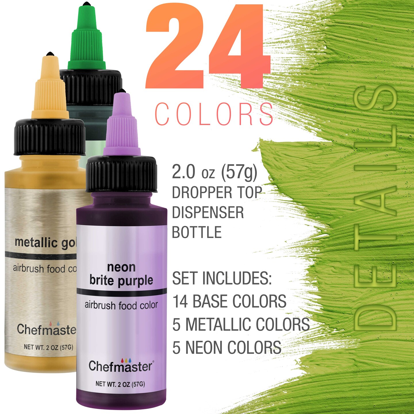 24 Color Deluxe Airbrush Cake Color Kit, 2 oz. Bottles