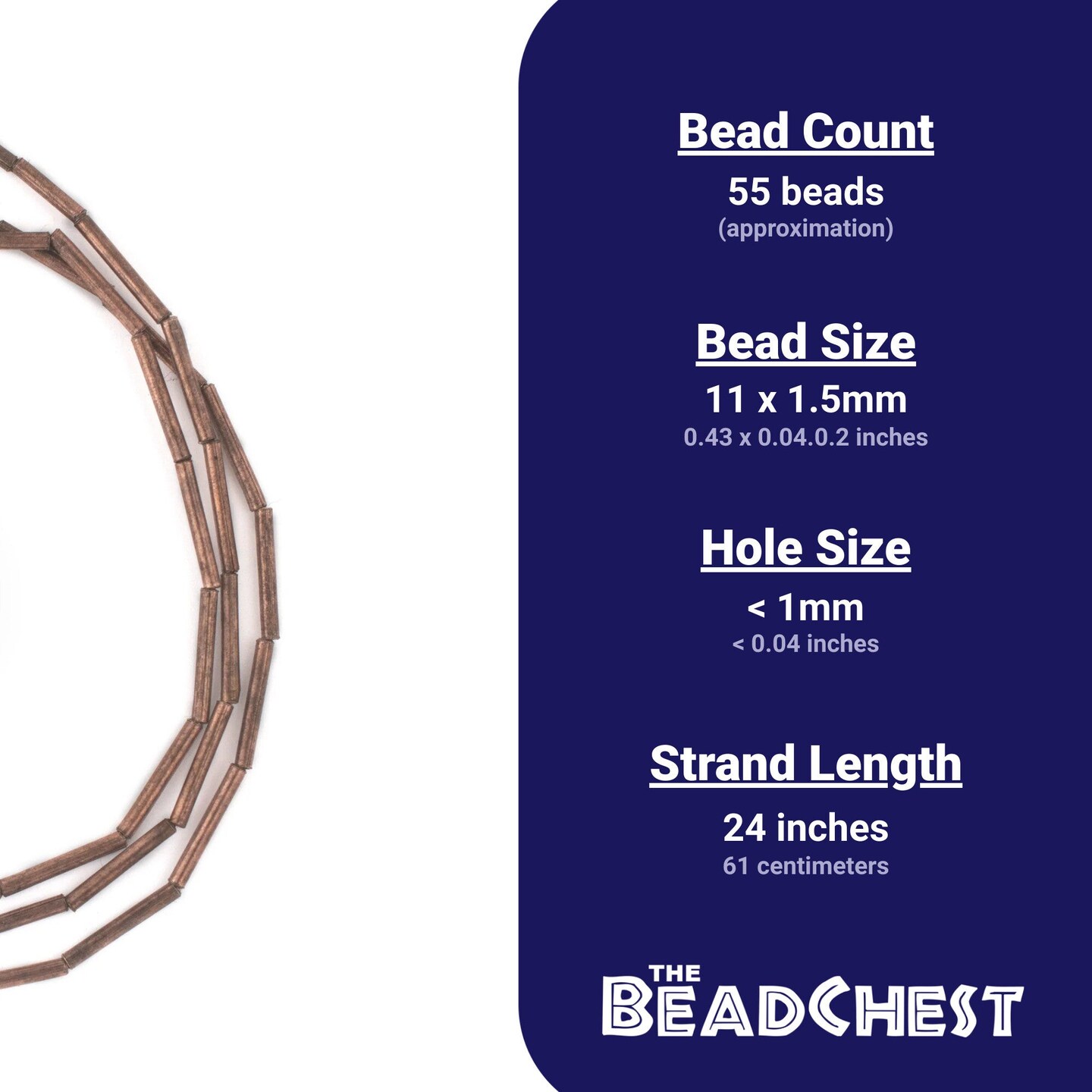 The Bead Chest Copper 1.5mm Tube Beads, Full Strand of Quality Metal Spacers for DIY Jewelry Design