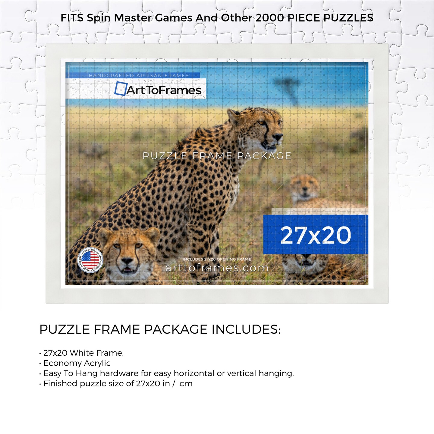 ArtToFrames 27x20 INCH / CM Puzzle Frame for 2000 piece Puzzles.This 1.25 Inch Custom MDF Frame for Puzzles Comes with Economy Acrylic, Available in Multiple Colors