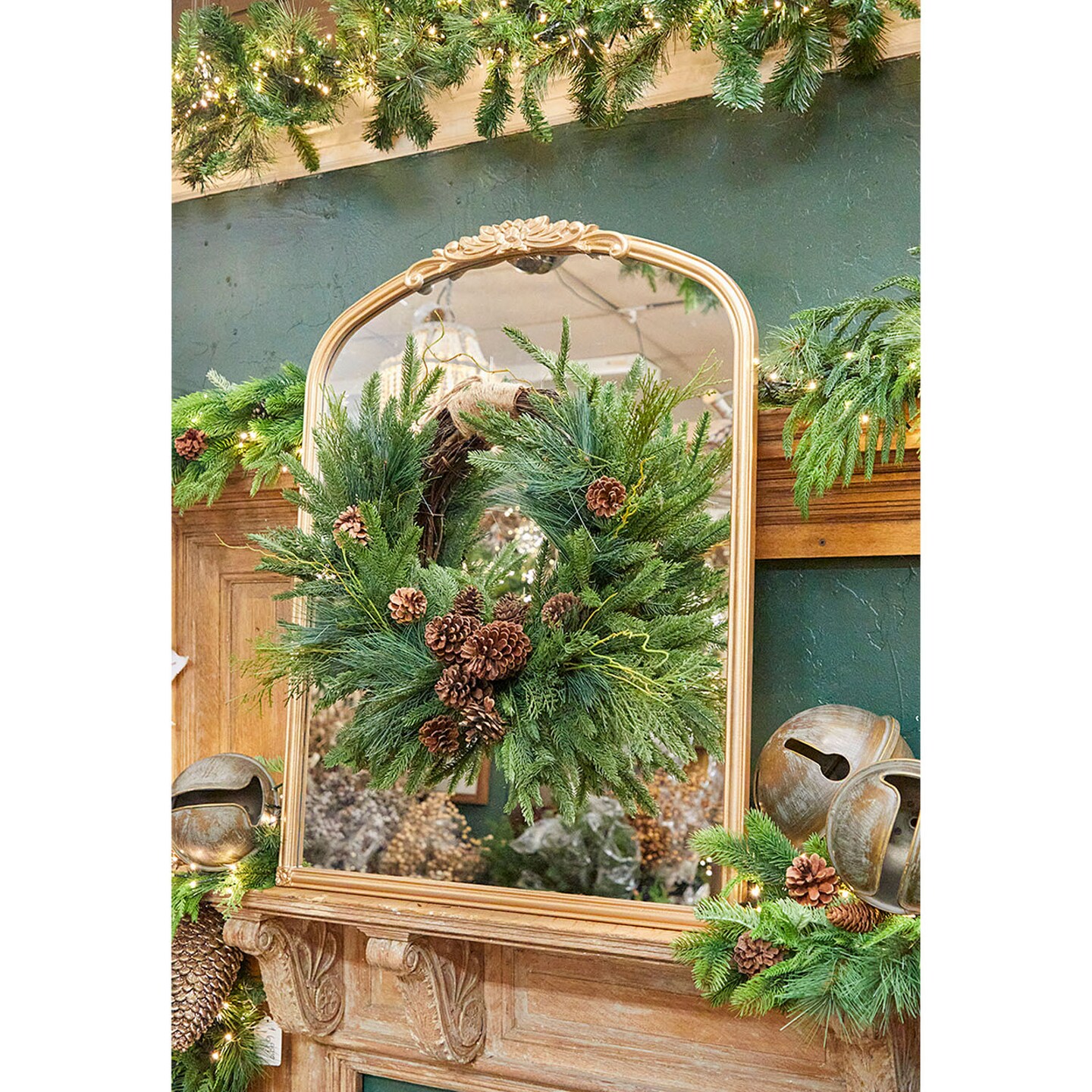 26” Mixed Greens Pine Cones Swag Wreath Rustic & Festive Holiday Decoration