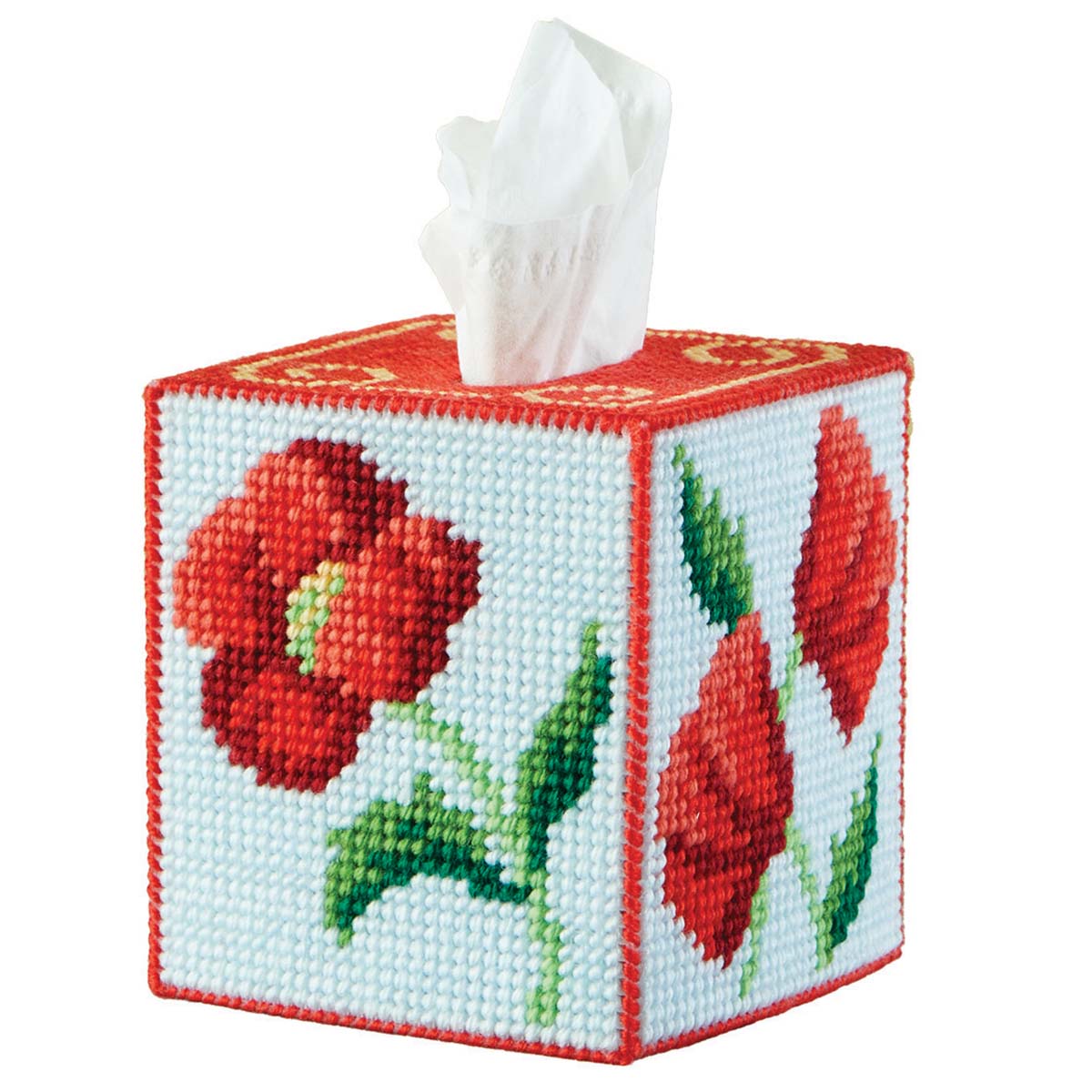 Herrschners  Sweet Poppies Tissue Box Plastic Canvas Kit