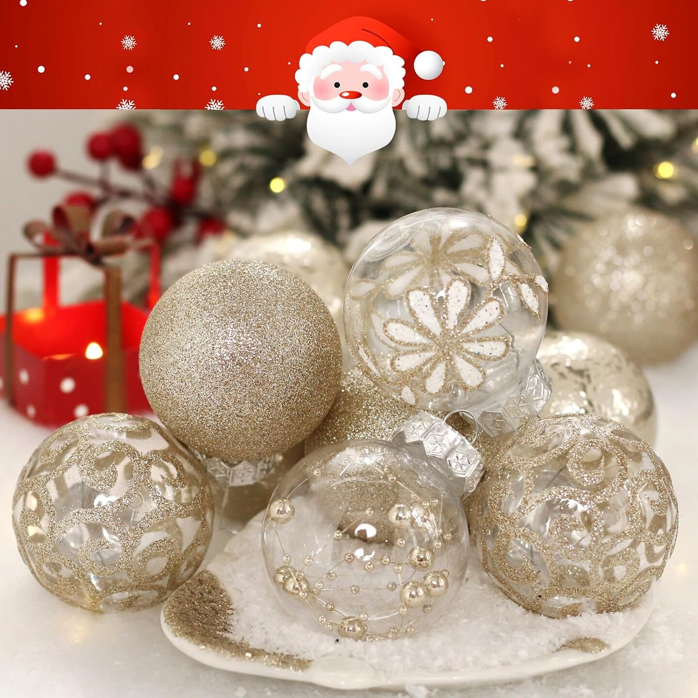60mm/2.36inch Clear Christmas Ornaments Set (Champagne