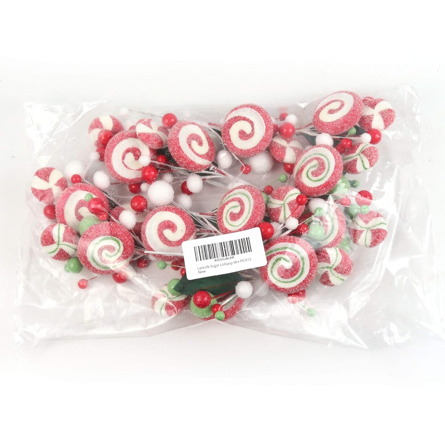 12-Pack: Assorted Sugar Lollipop Spray Picks with Foliage - Festive Holiday Accents, Ideal for Christmas Decor & Floral Arrangements - Perfect for Home, Office - 2024 Christmas Collection, Floral Home by Artificial Flowers