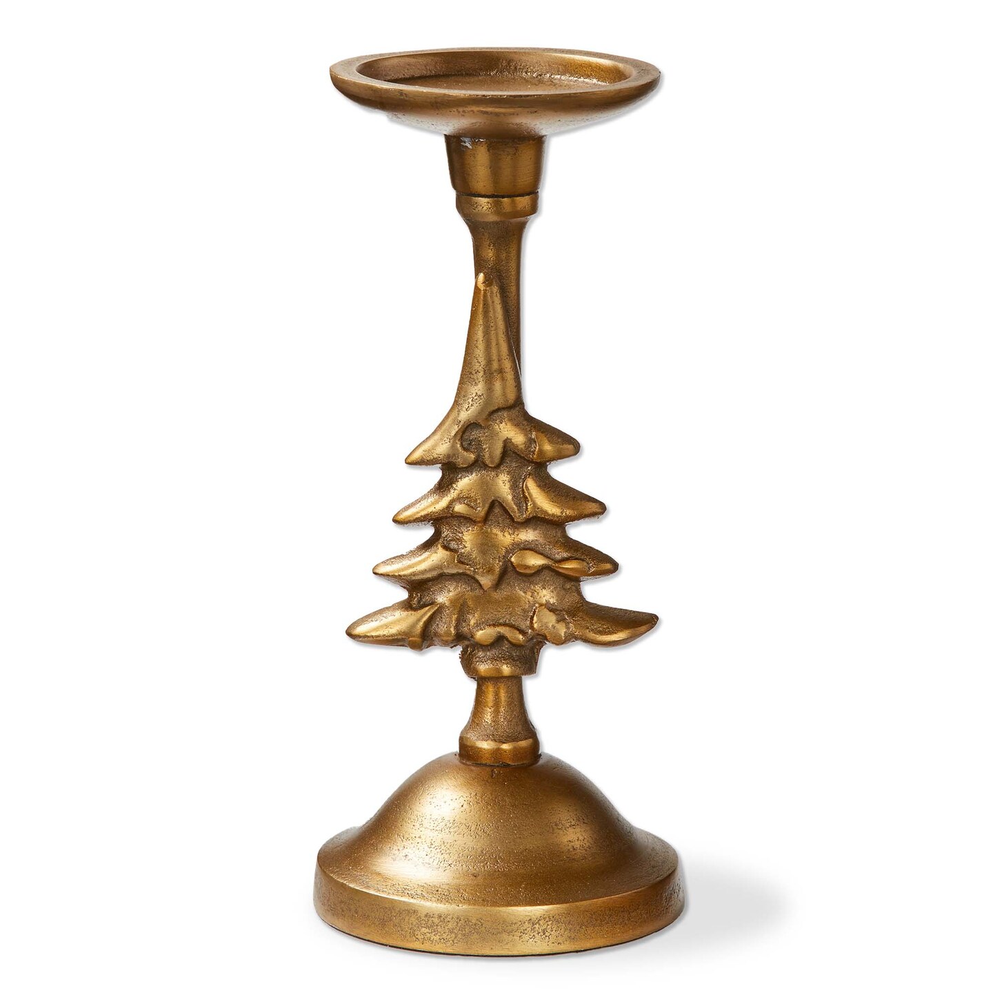 Small Antique Brass Gold Tree Taper Pillar Candle Holder 5x5x10.5 in Perfect for Christmas Decor