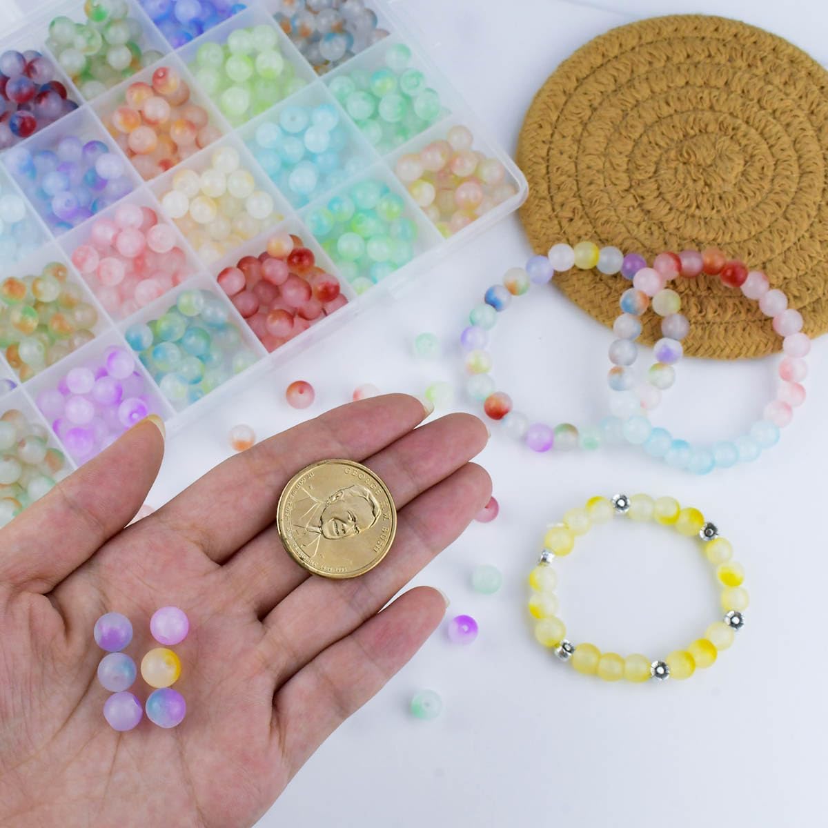 480 Piece Glass Beads - 8mm Round Crystal Beads for Jewelry Making (Mixed color)