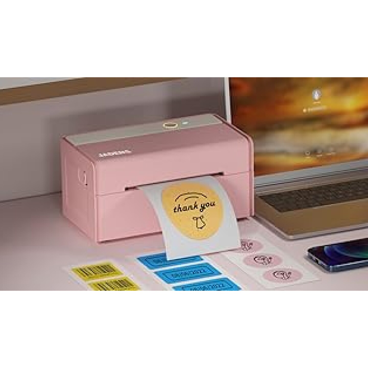 JADENS® Bluetooth Pink Label Printer by 4x6 Wireless Thermal Shipping Printer for Android, iOS & PC