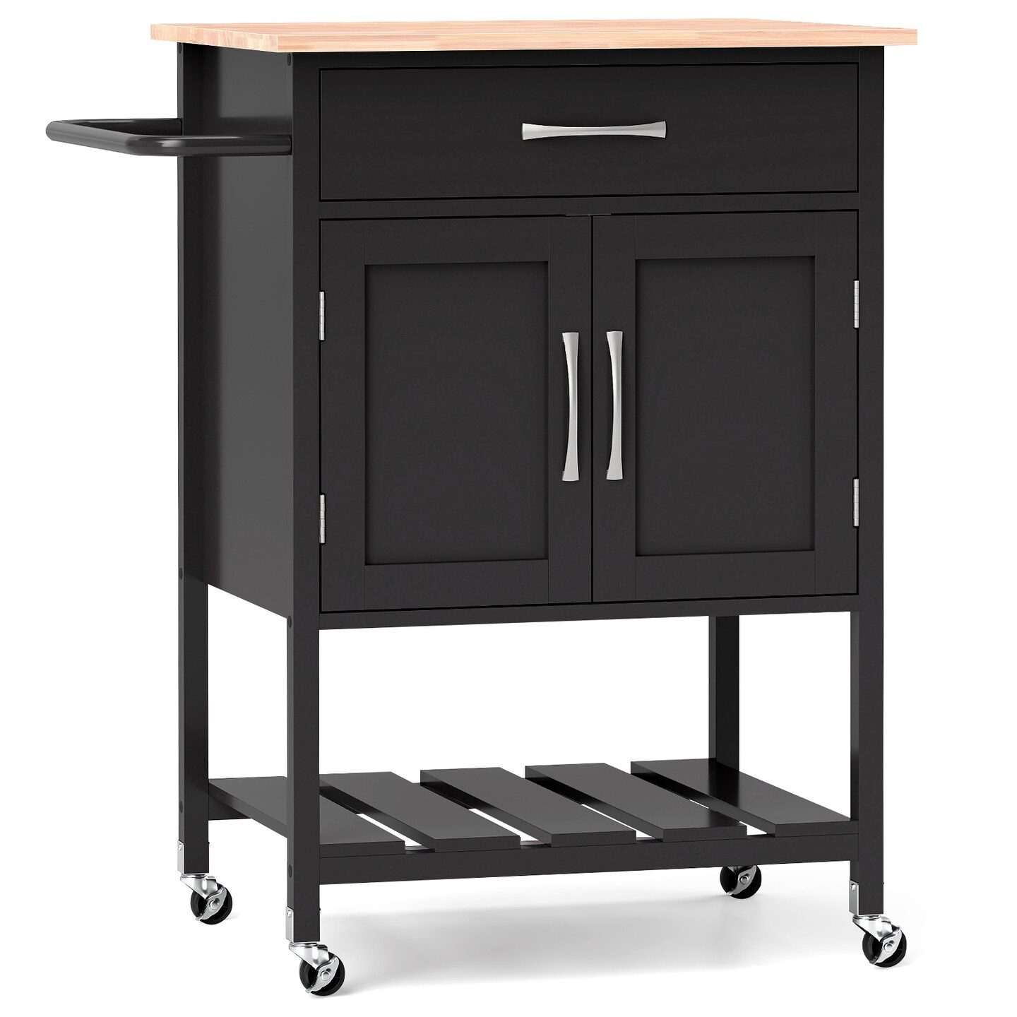 Rolling Kitchen Island Cart with Storage Cabinet Pull-Out Drawer Bottom Tray and Smooth Casters