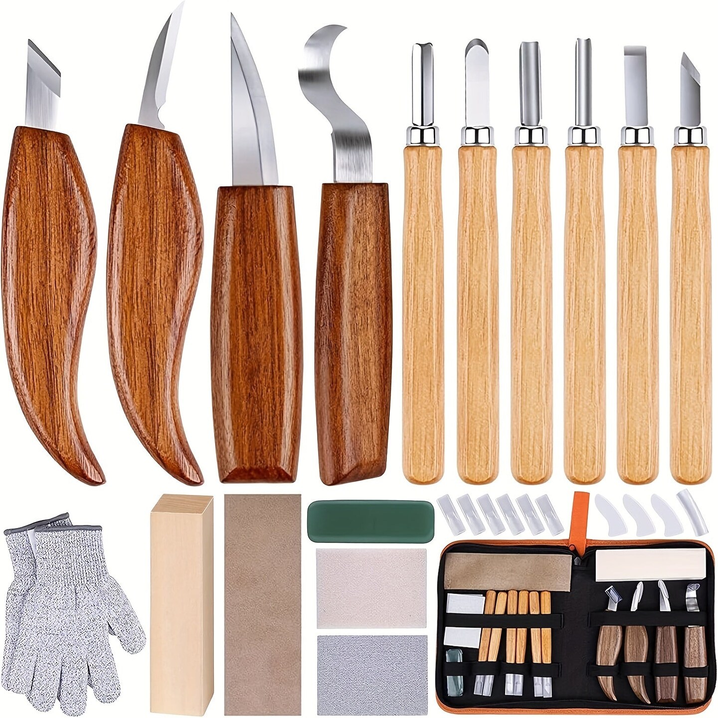 Wood Carving Kit 23pcs, Wood Carving Tools Hand Carving Knife Set with Anti-Slip Cut Resistant Gloves