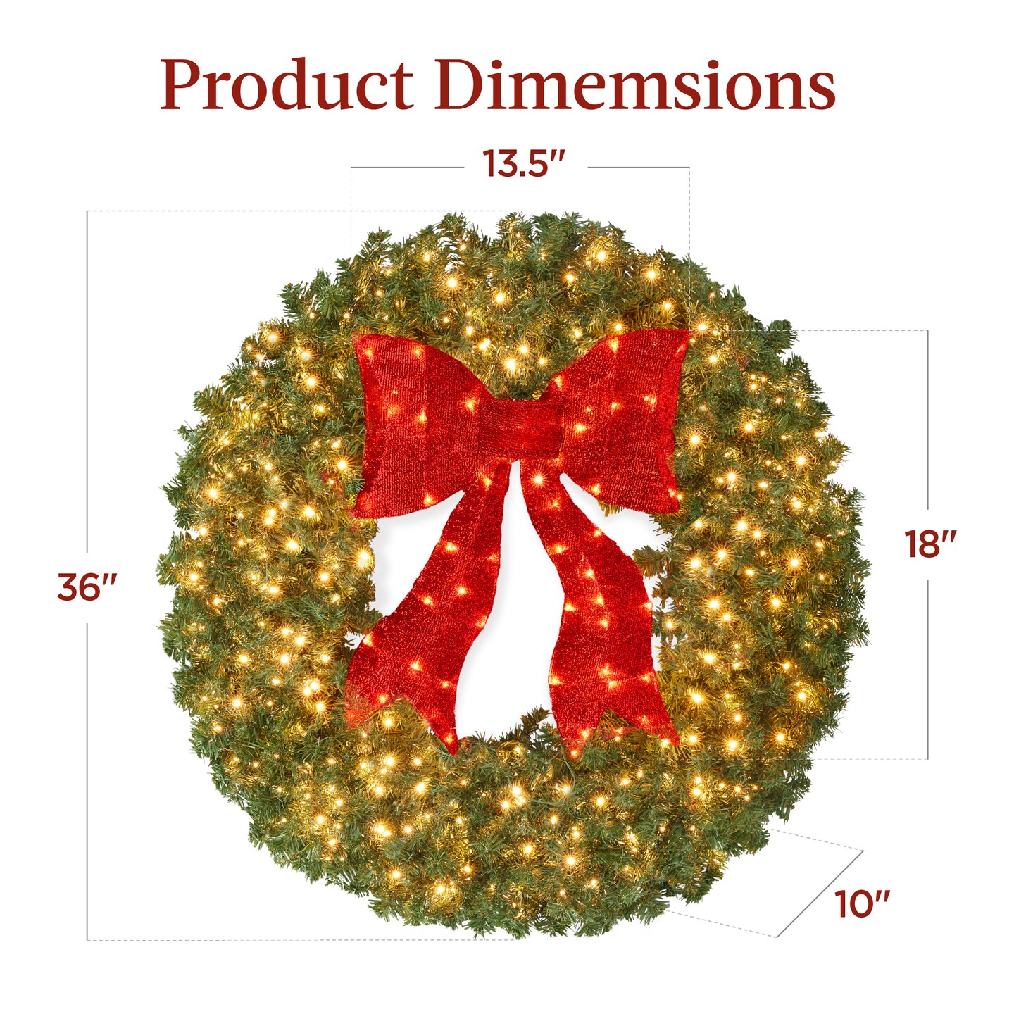 Best Choice Products Artificial Pre-Lit Fir Christmas Wreath D&#xE9;cor w/ Red Bow, LED Lights, Tips, Plug-In