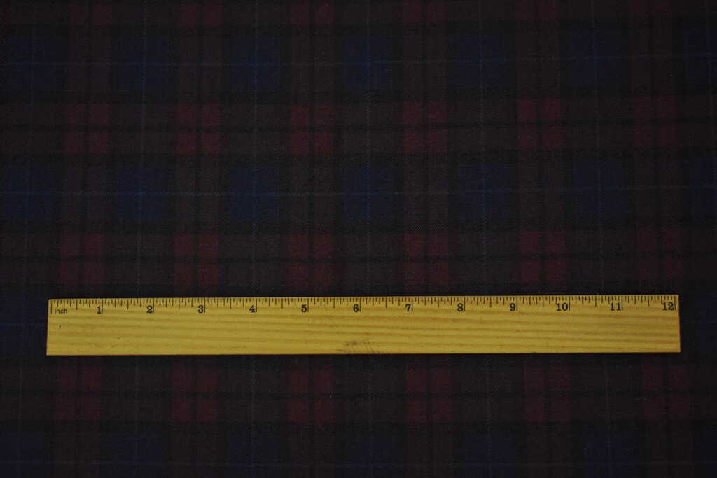 Red-Blue-Black Wool Polyester Plaid Check Twill Suiting Woven Fabric By the Yard