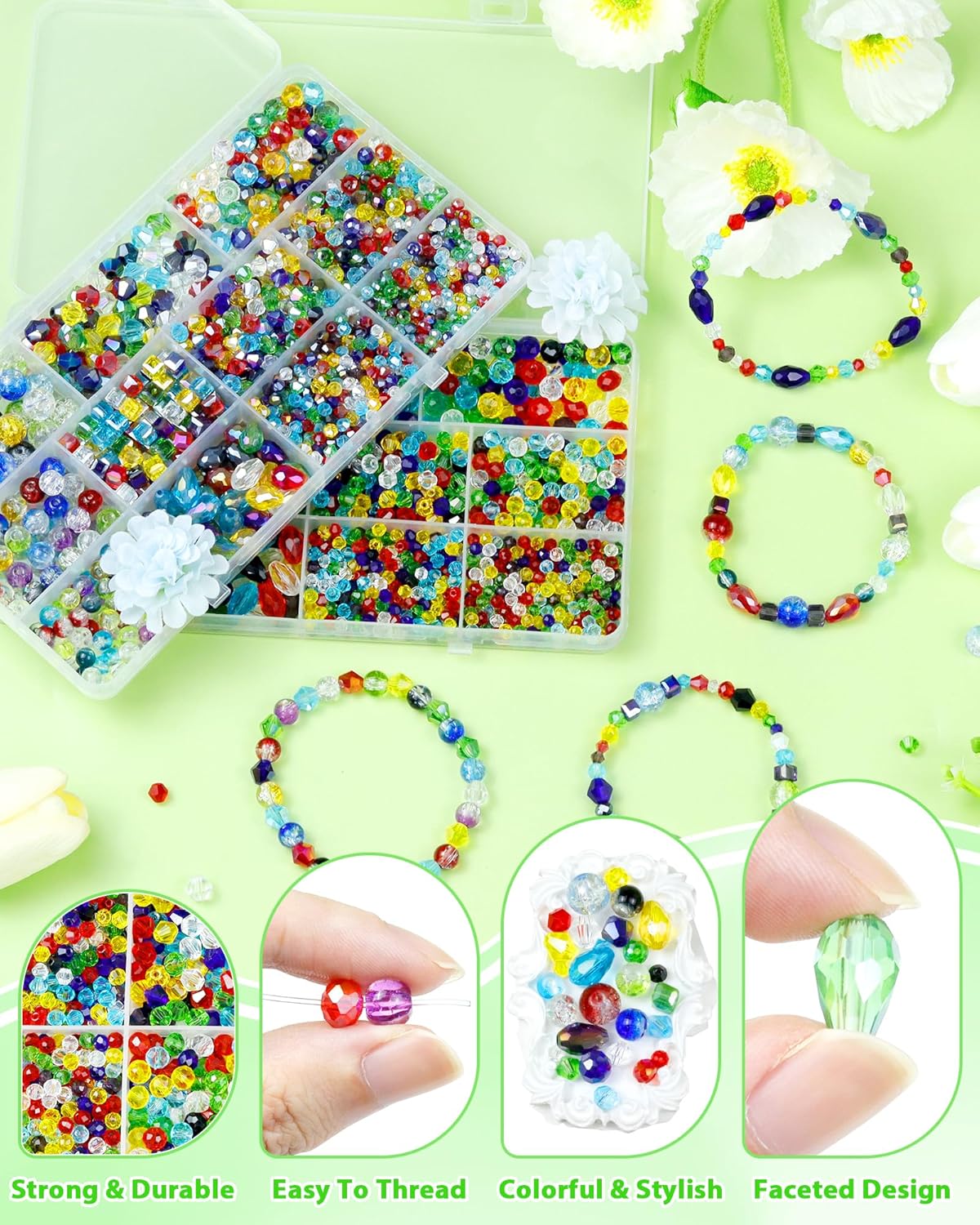 Assorted Colorful Rainbow Craft Crystal Beads (Classic Soft Shine)