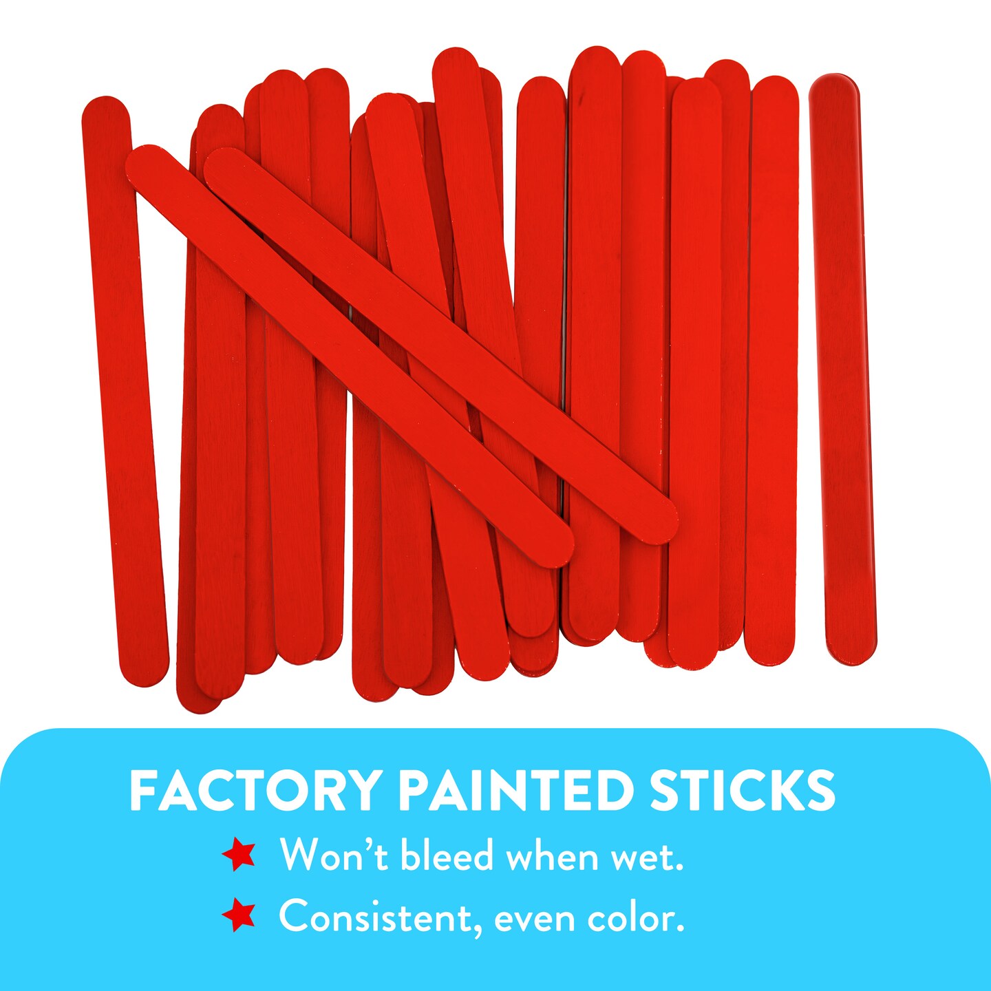 CraftySticks Colored Wood Craft Sticks 4.5 Inch, Red Orange Yellow Green Blue Purple White Black Pink Brown Popsicle Sticks