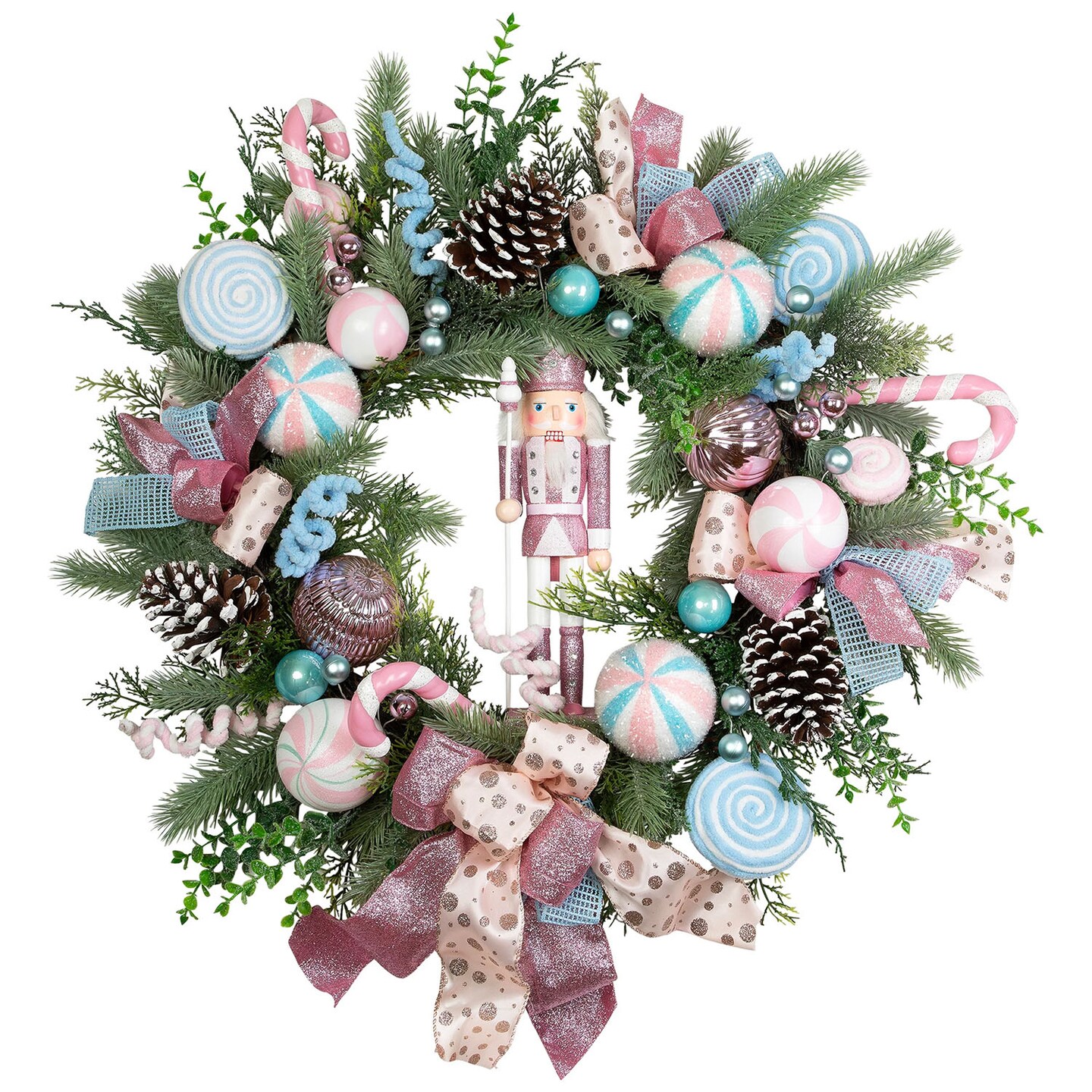 24&#x201D; Pastel Nutcracker &#x26; Candy Ornament Christmas Wreath