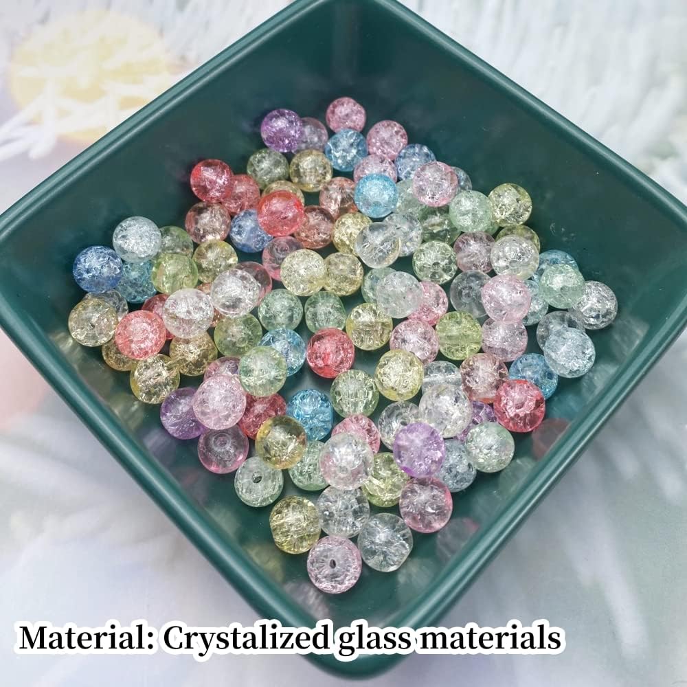 100pcs Crackle Glass Beads 8mm Round Crystal Glass (Mix Light Colors)